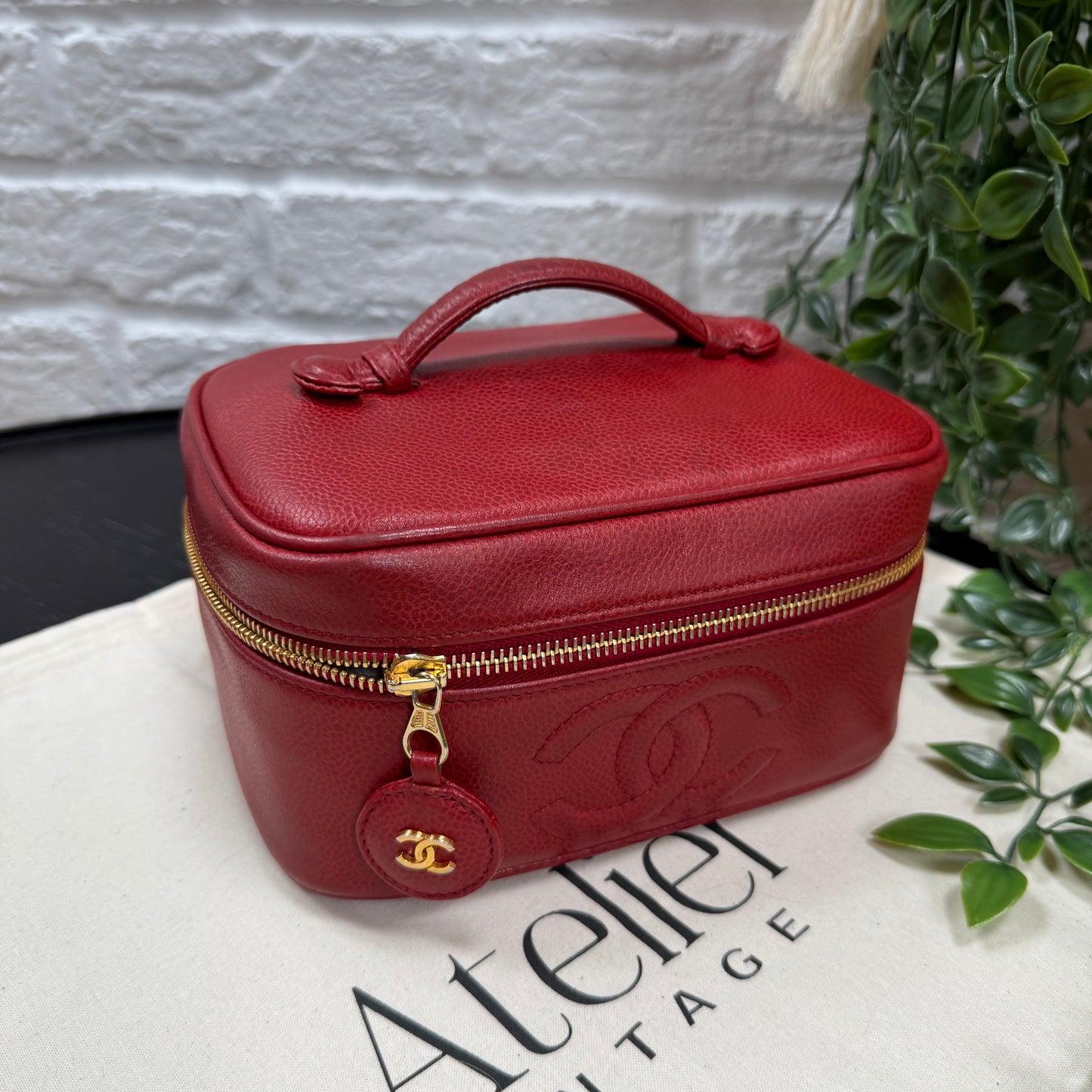 Chanel 1993 Red Caviar Top Handle Vanity