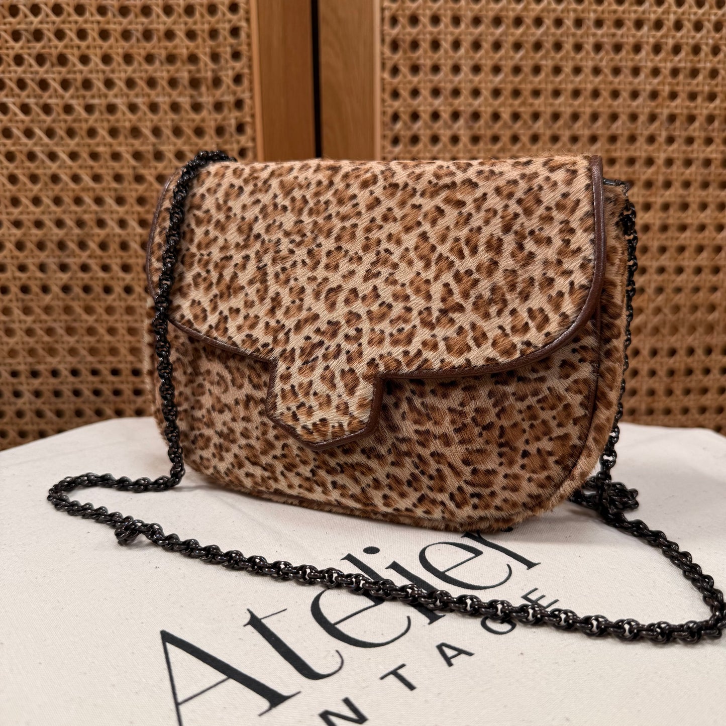 Saint Laurent 1990s Leopard Print Pony Hair Shoulder Bag