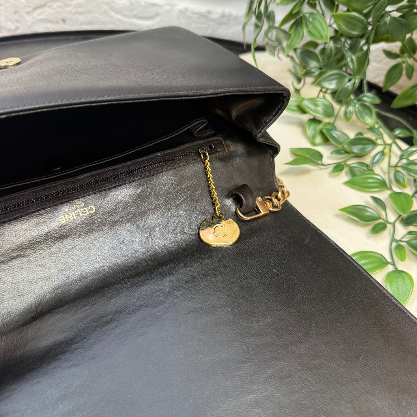 Celine 1980s Celine Triomphe two way leather bag