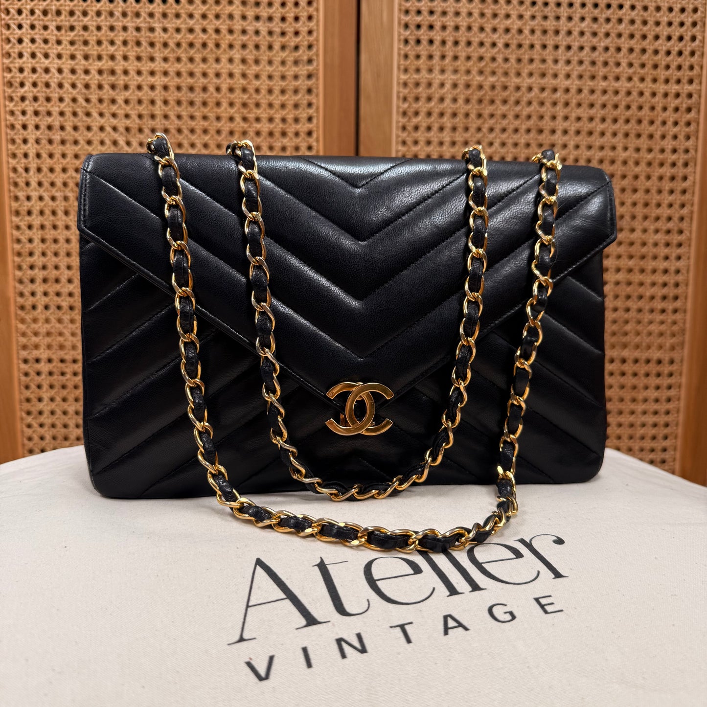 Chanel 1986 1986 Chevron Quilted Envelope Single Flap
