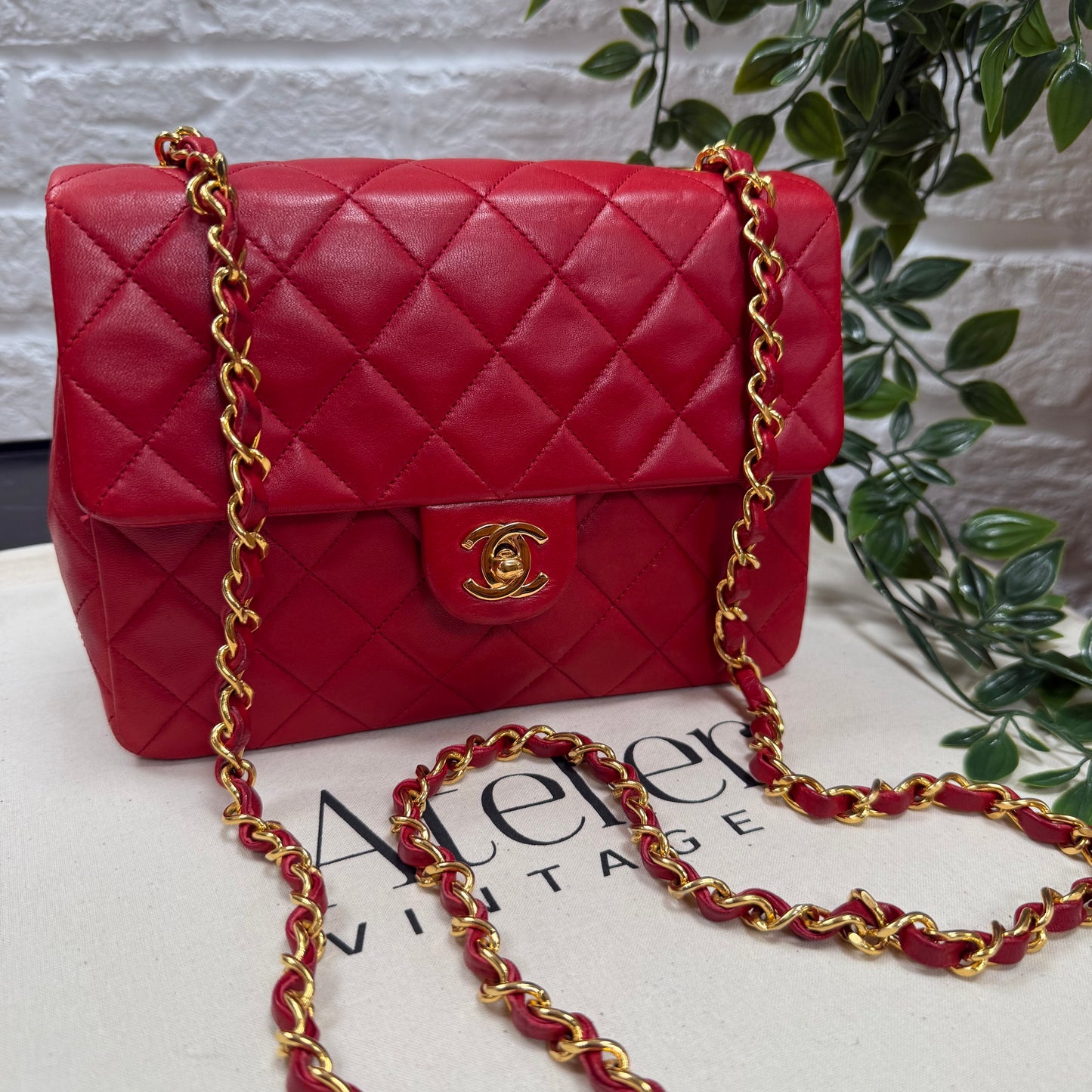 Chanel 1989 Red Classic Single Flap Medium Square