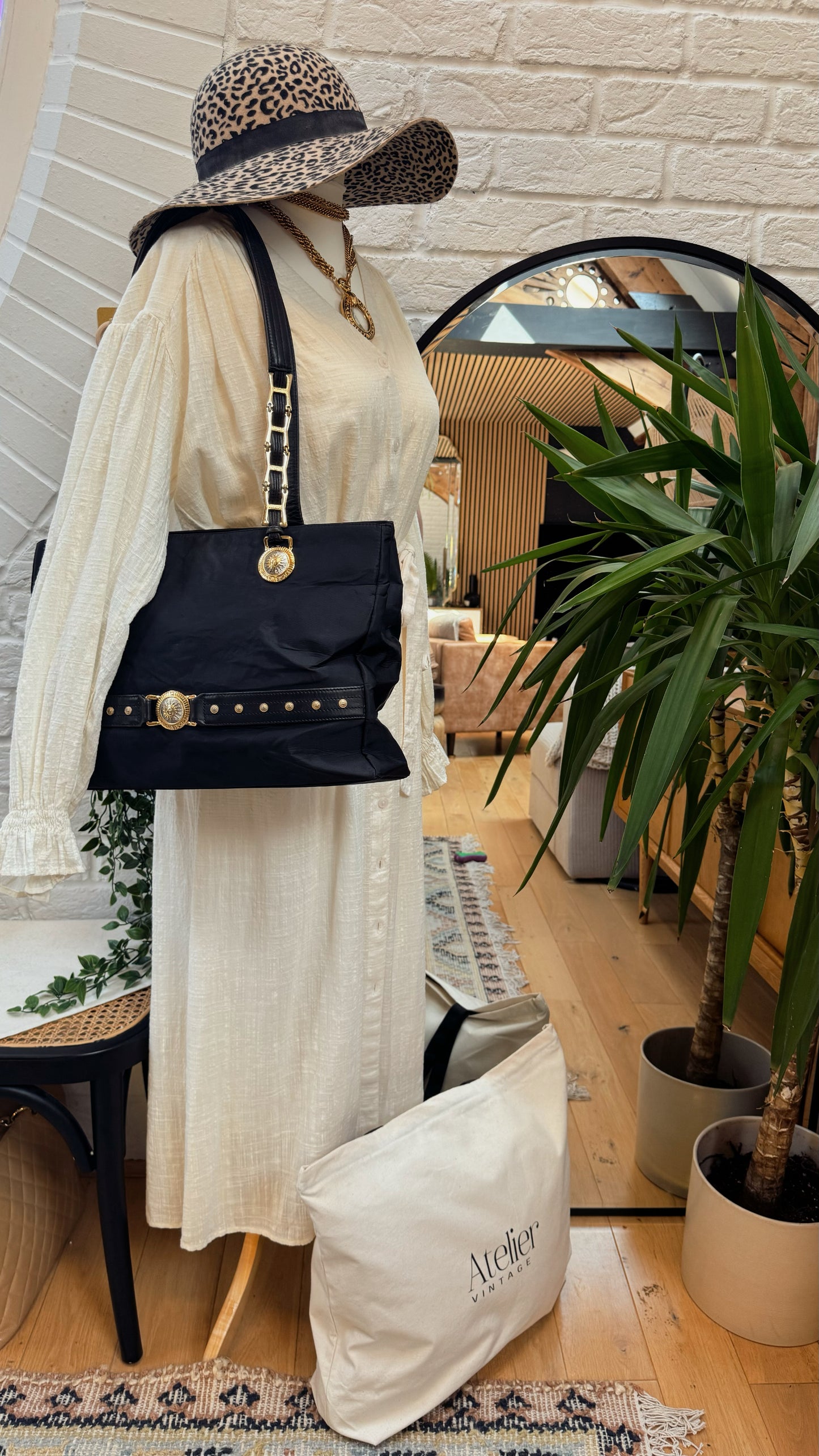 Versace 1990s Nylon & Leather Vintage Tote