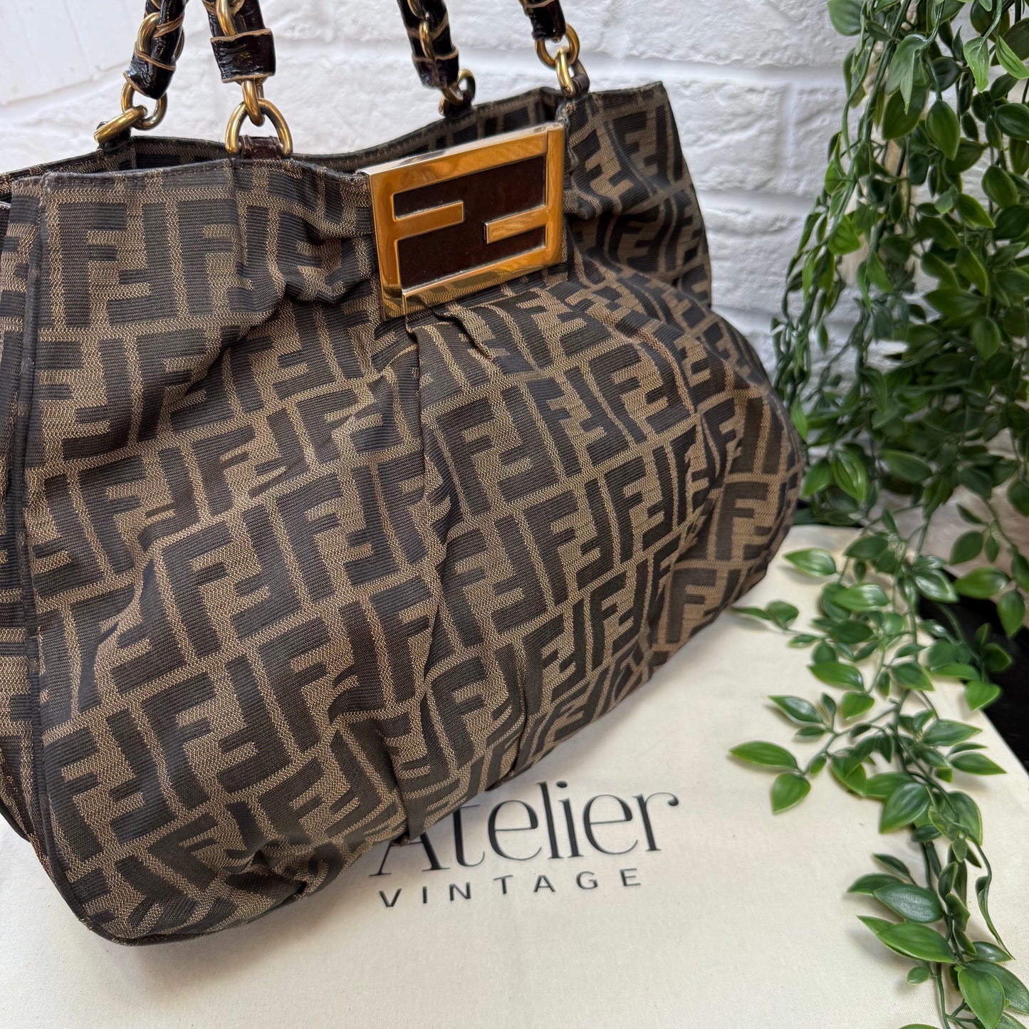 Fendi 1990s Mia Zucca Print Chain Strap Tote