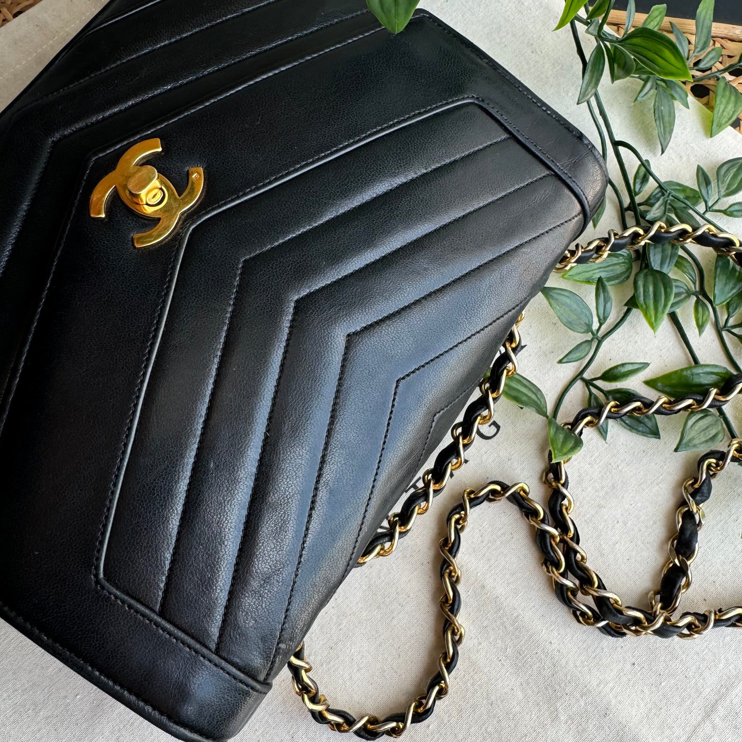 Chanel Early 1980s Chevron Quilted Square Single Flap