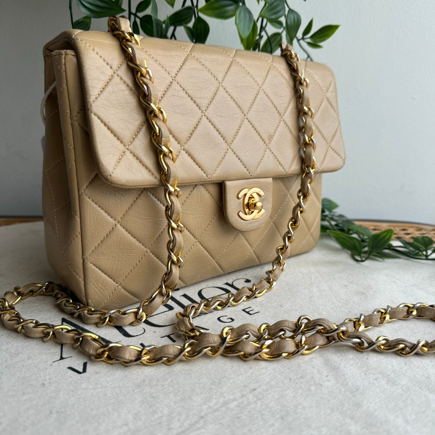 Chanel 1989 Beige Square Classic Single Flap Medium
