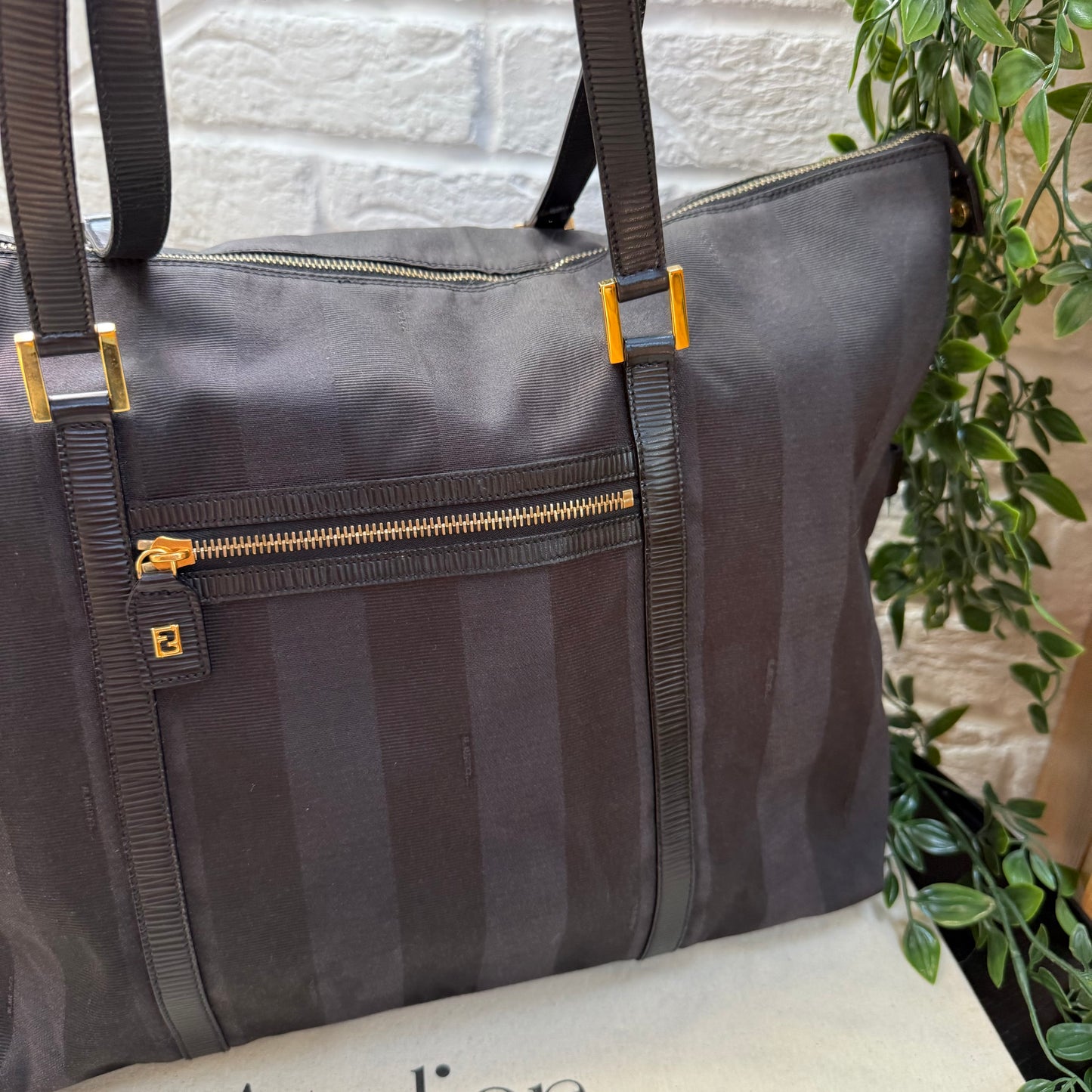 Fendi Pequin Noir Two Way Tote