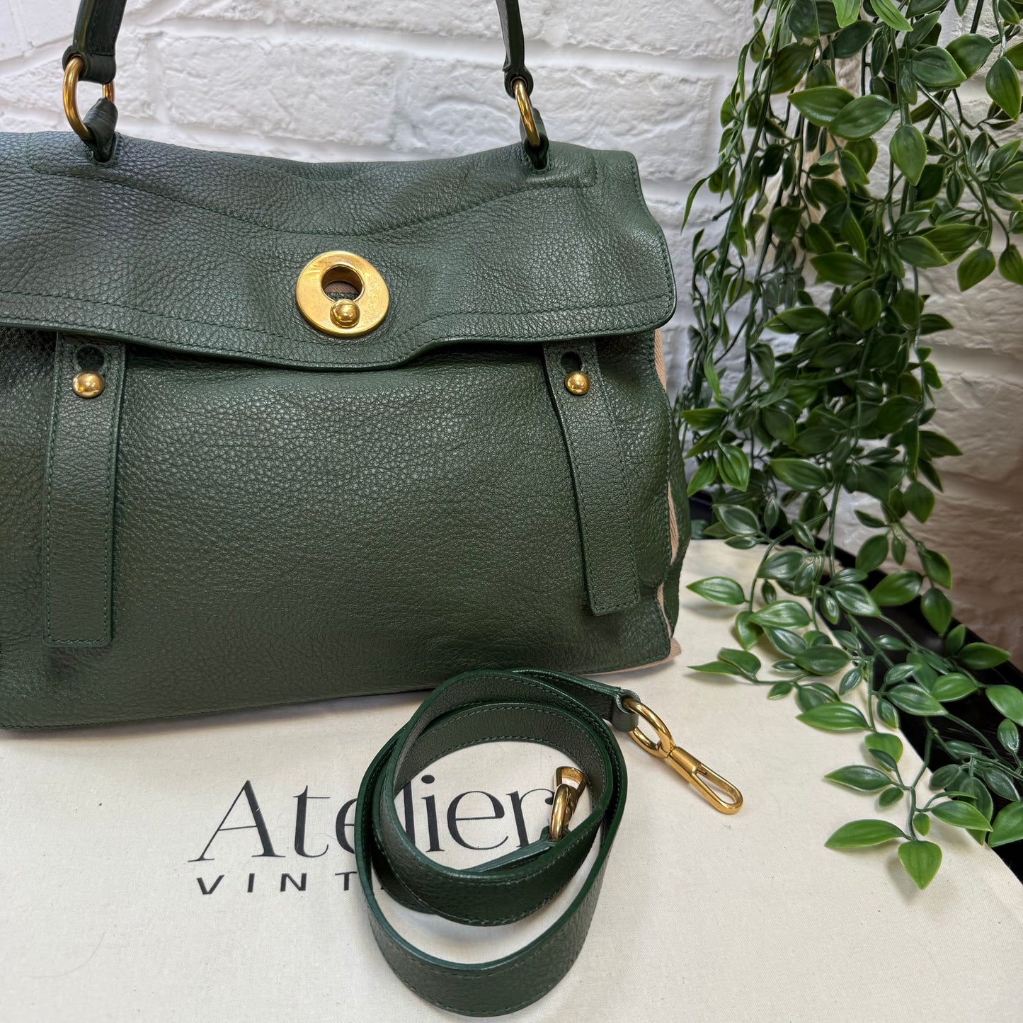 Saint Laurent 2000s Saint Laurent Khaki Muse Two Way with detachable cross Body Strap