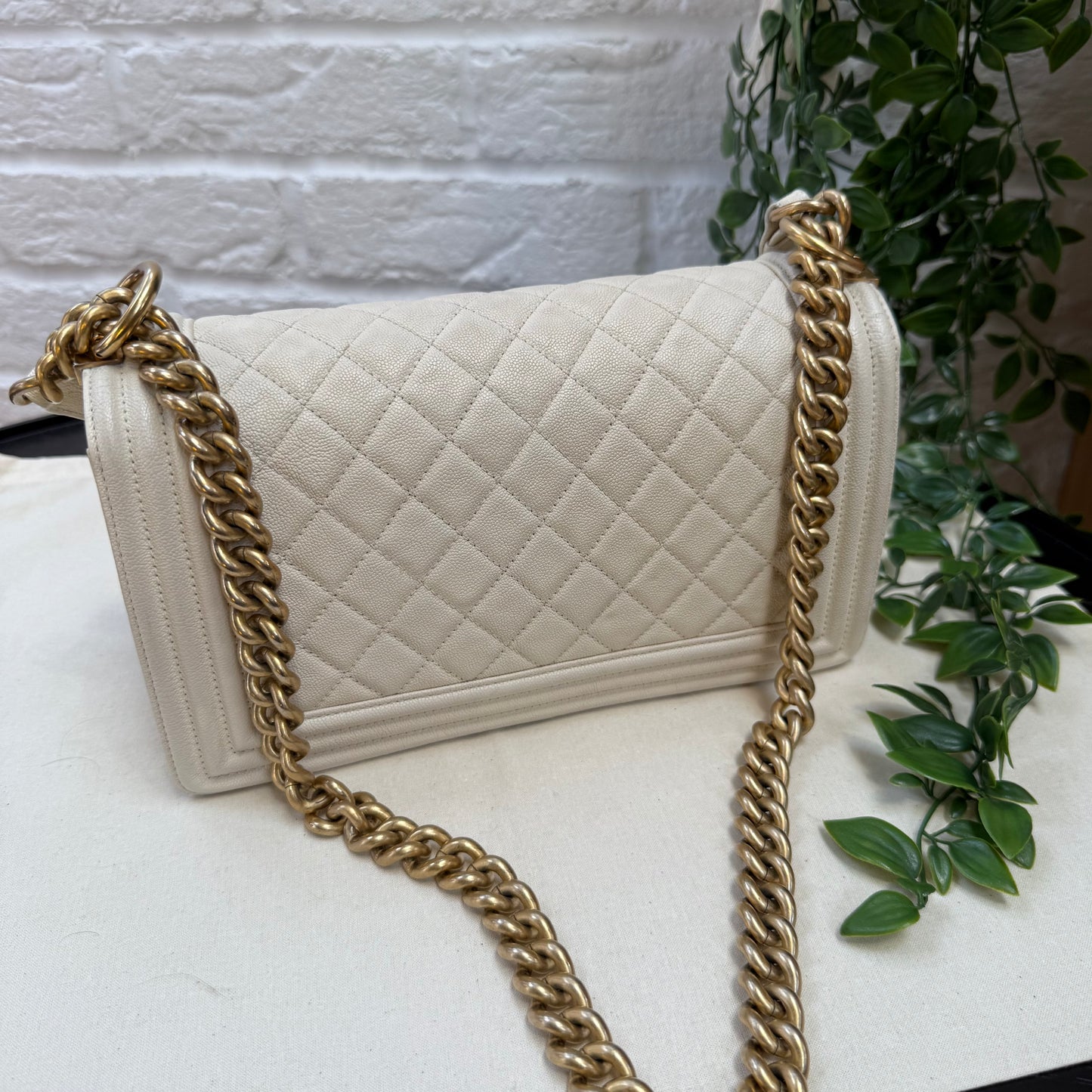 Chanel 2019 Rare Le Boy Ivory Beige Caviar Leather in Diamond Quilt