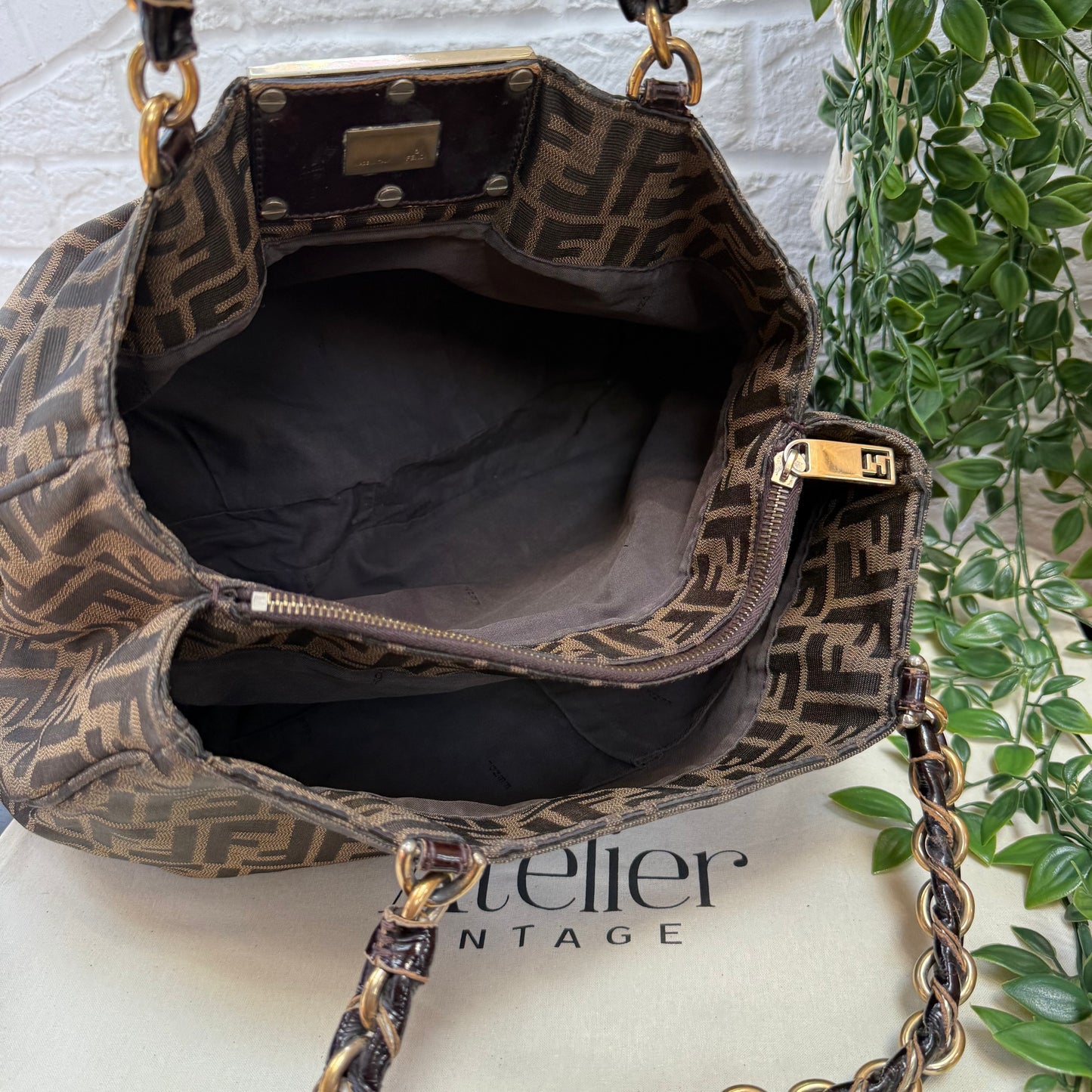 Fendi 1990s Mia Zucca Print Chain Strap Tote