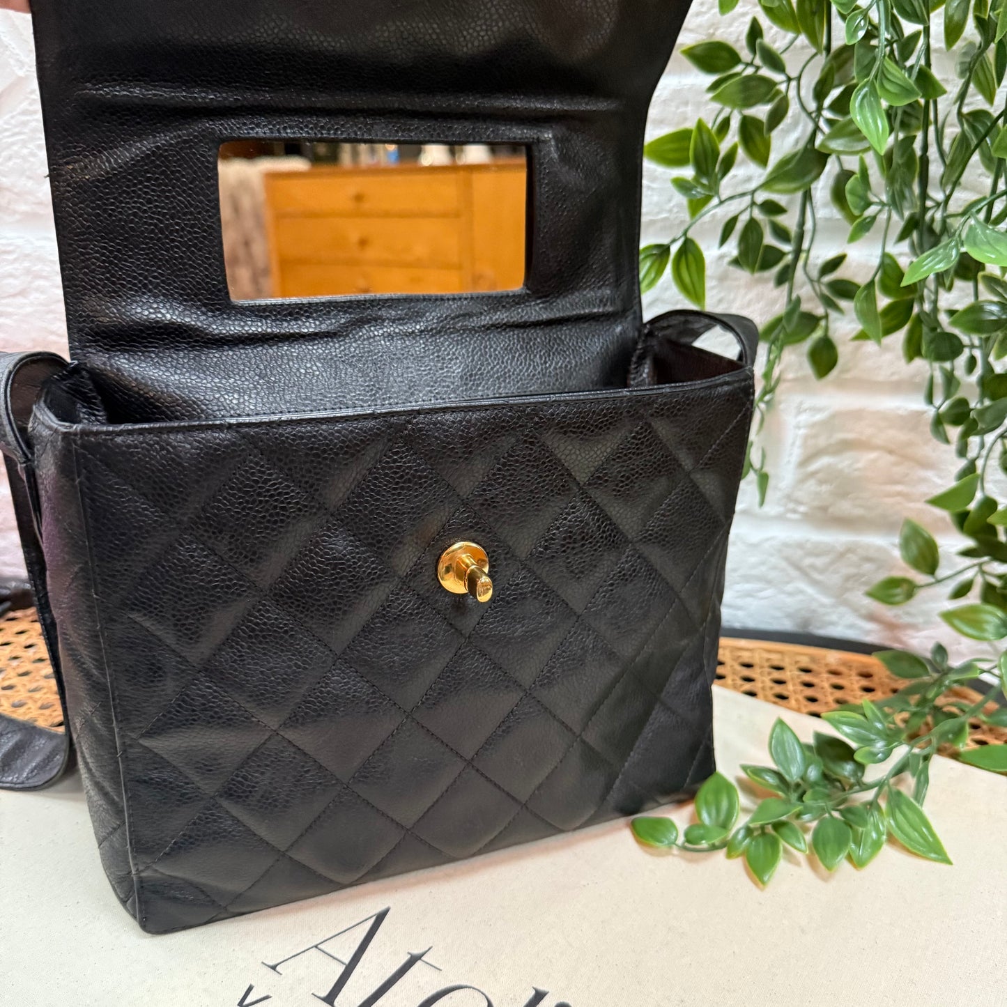 Chanel Collectors Piece 1994 Caviar Cross Body Box Bag with Vanity Mirror