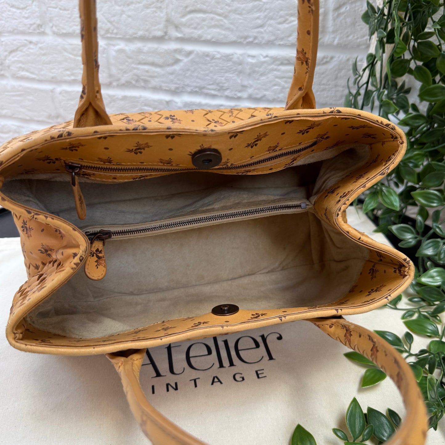 Bottega Veneta 1990s Floral Print intrecciato woven tote