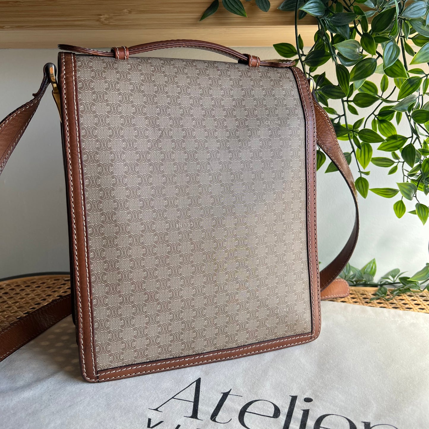 Celine Vintage Macadam Beige Shoulder Bag