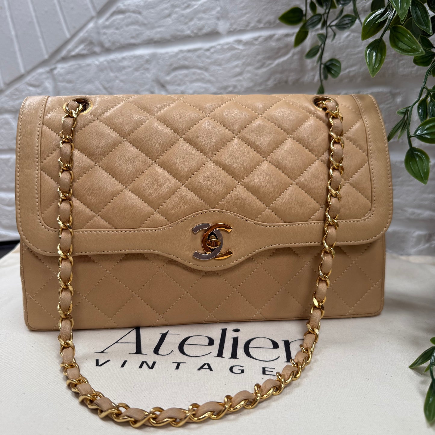 Chanel 1991 Dark Beige Paris Limited Edition Double Flap Medium