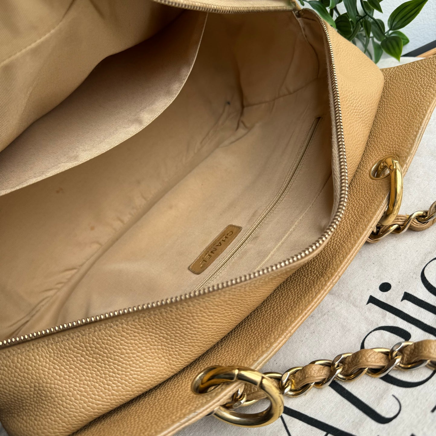 Chanel 2002 Beige Caviar Grande Timeless Tote