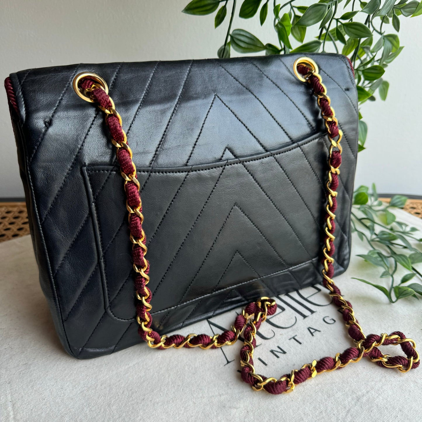 Chanel 1991 Bi Color Chevron Quilted Single Flap
