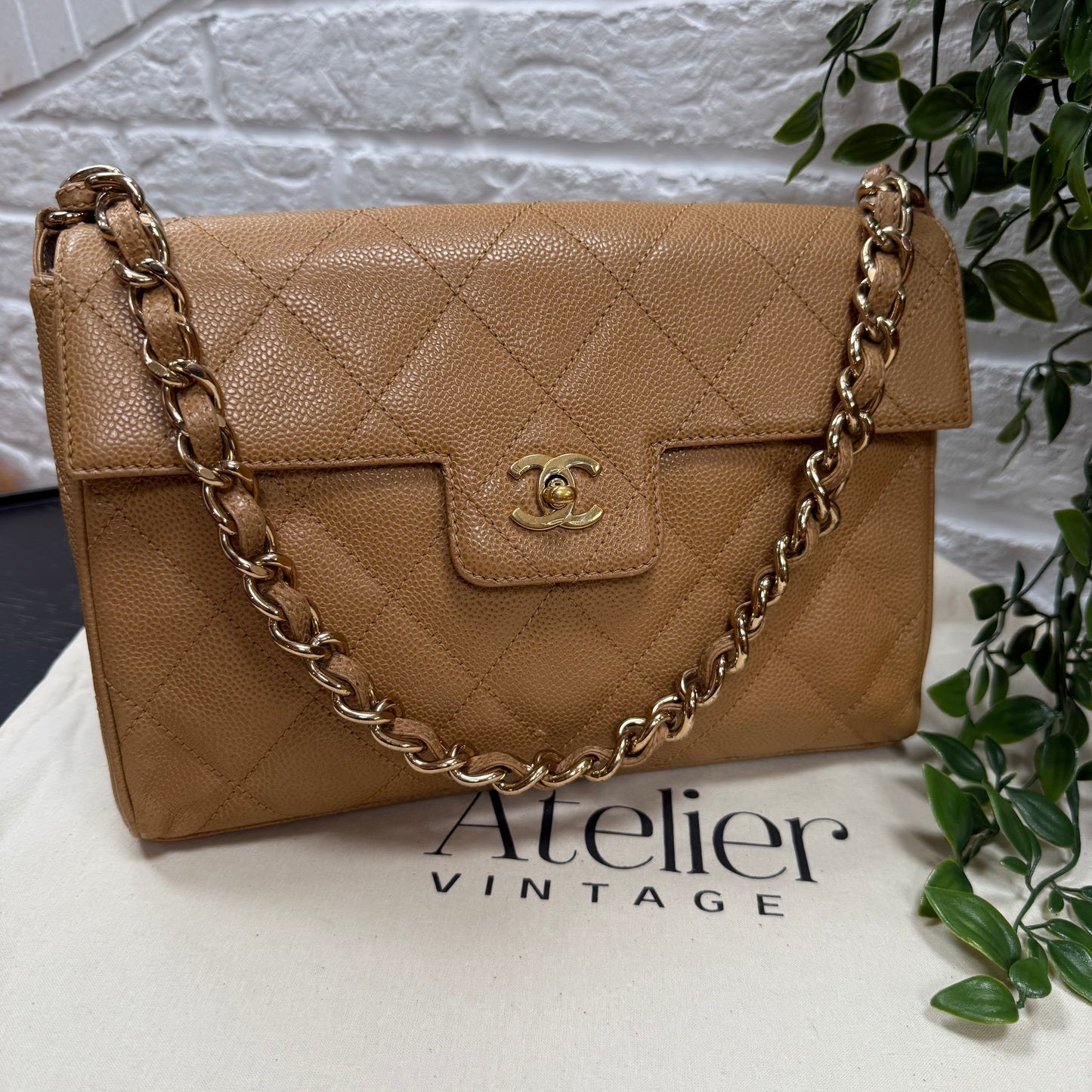 Chanel 1991 Very Rare Dark Beige Caviar Single Flap