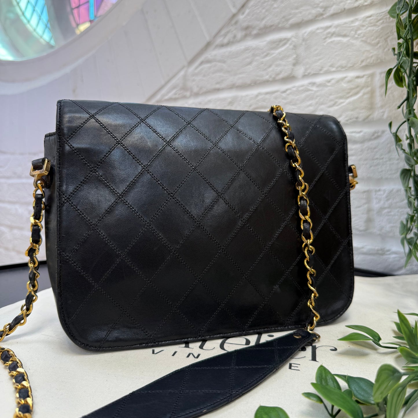 Chanel 1989 Chanel Jumbo CC Clasp Black Lambskin Cross Body