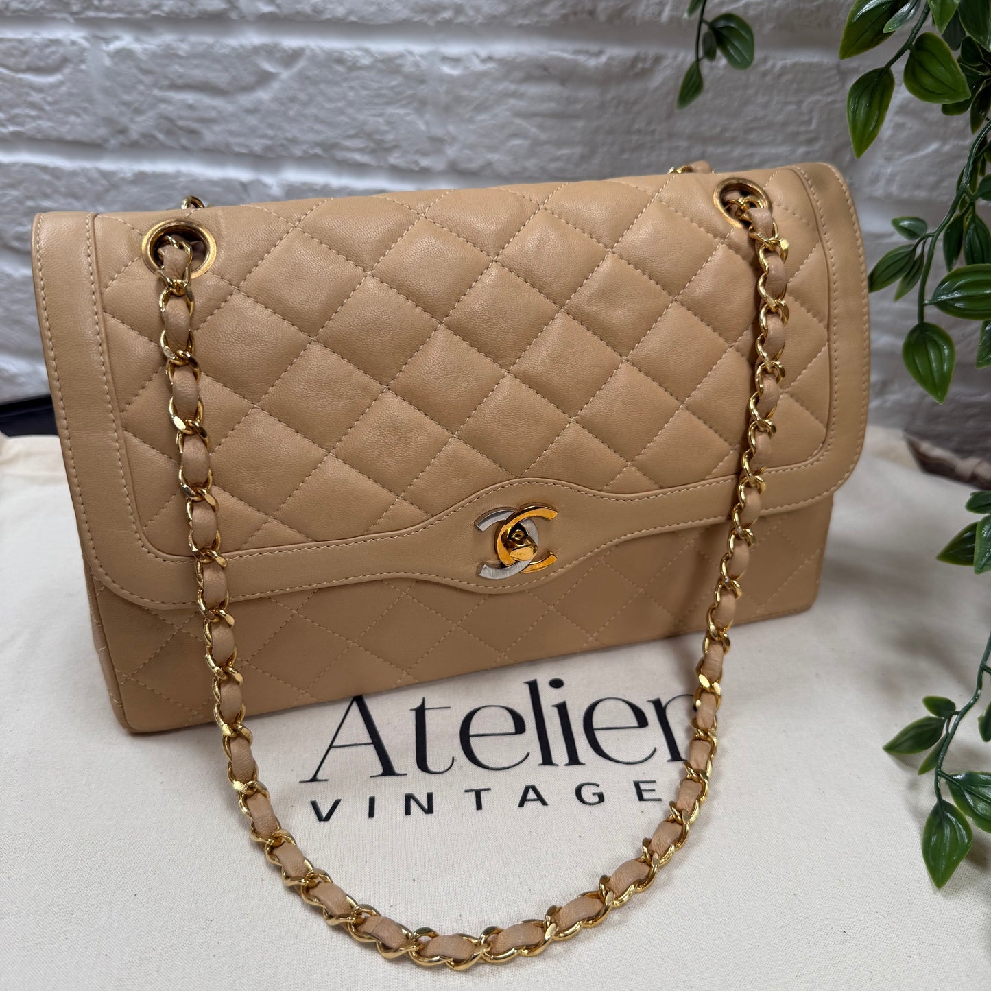 Chanel 1991 Dark Beige Paris Limited Edition Double Flap Medium