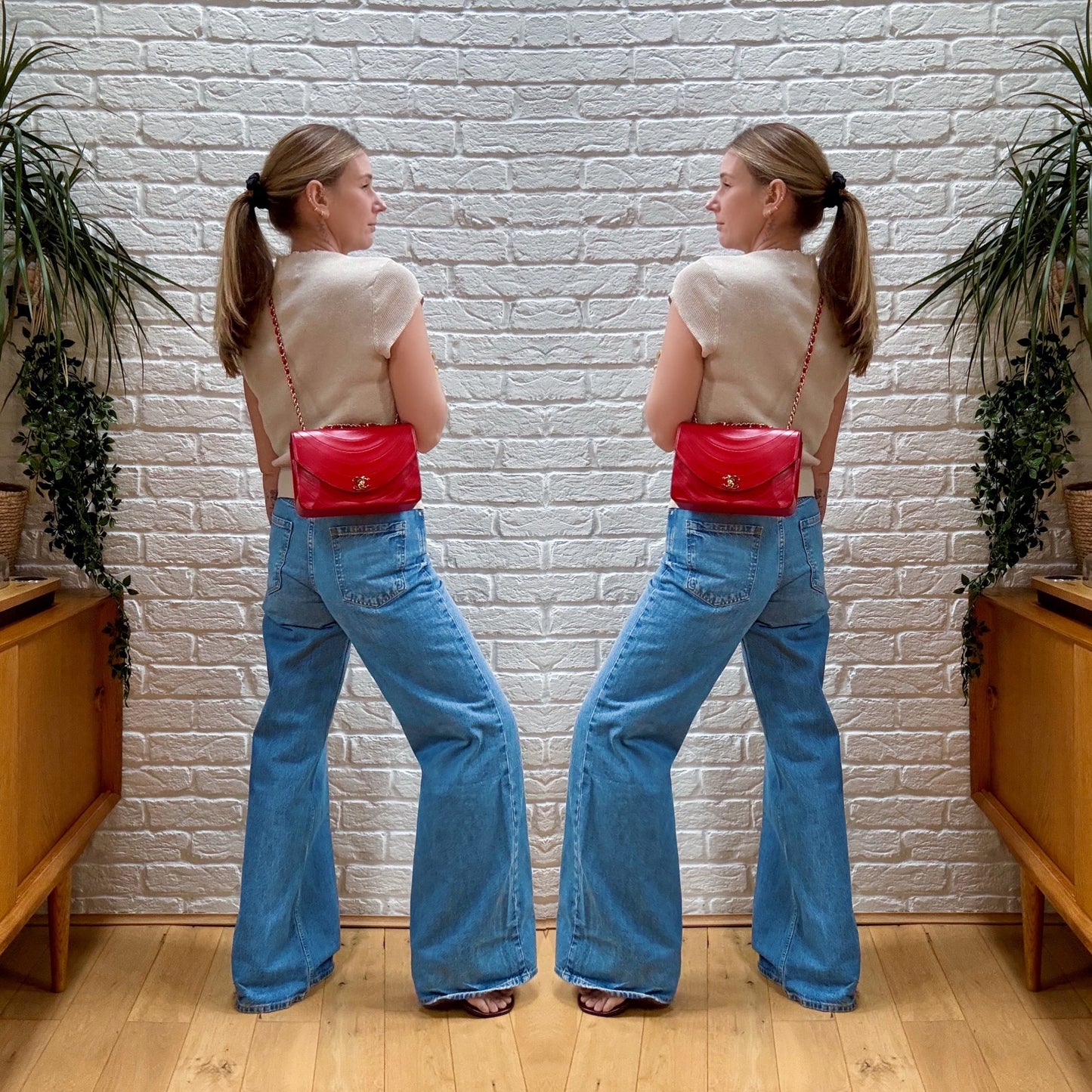 Chanel 1991 Rare Red Full Half Moon Single Flap