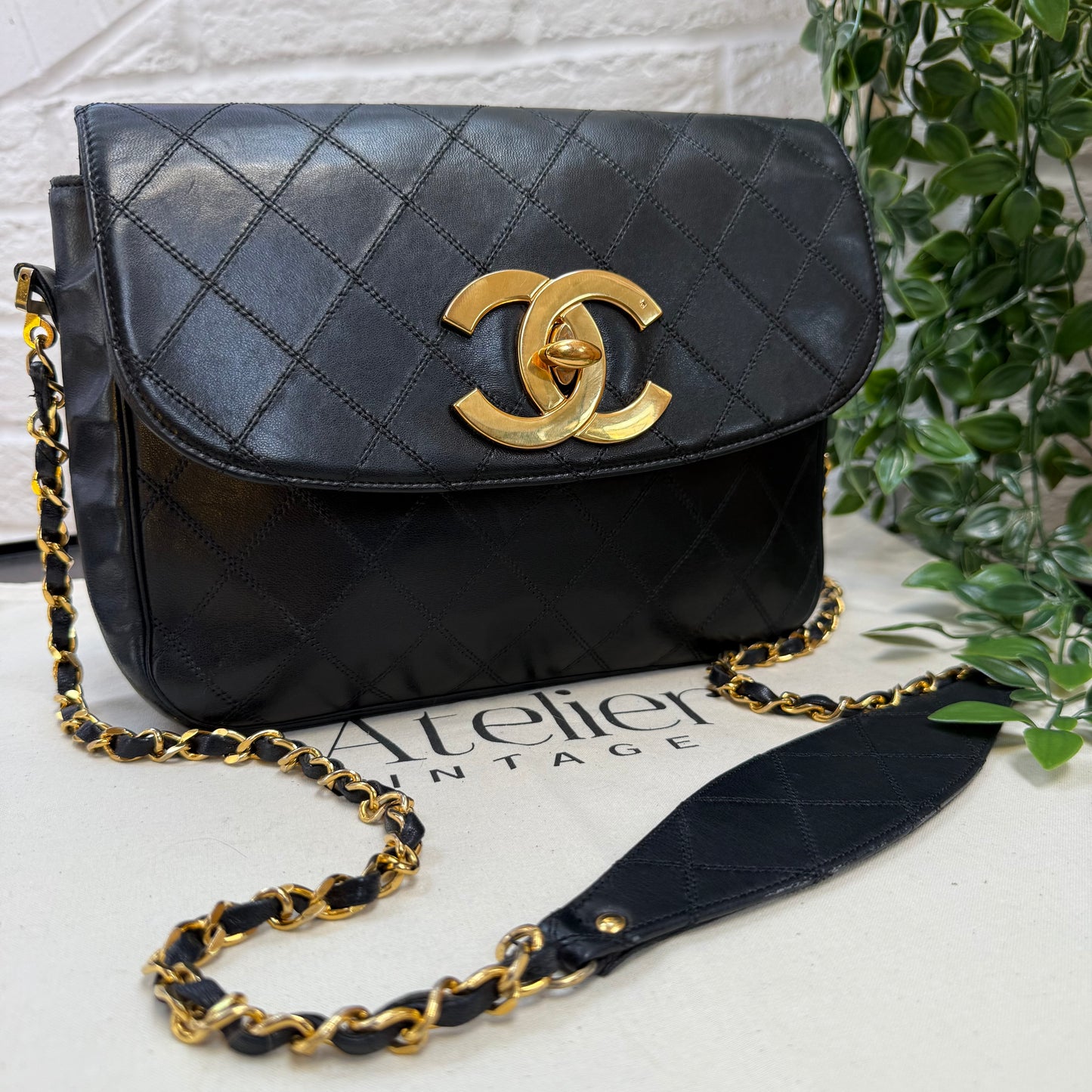 Chanel 1989 Chanel Jumbo CC Clasp Black Lambskin Cross Body