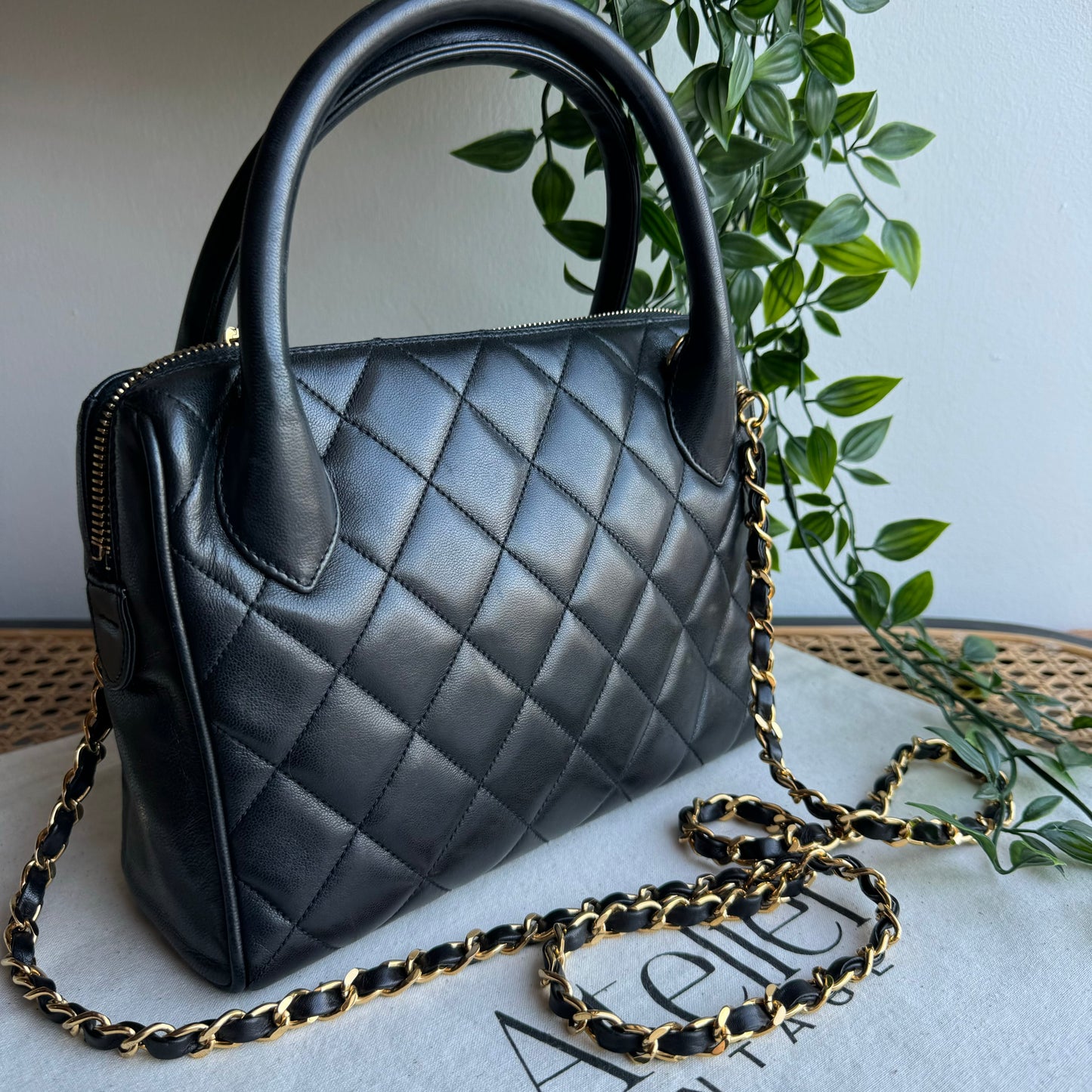 Chanel 1991 Quilted Lambskin Top Handle Two Way Bag