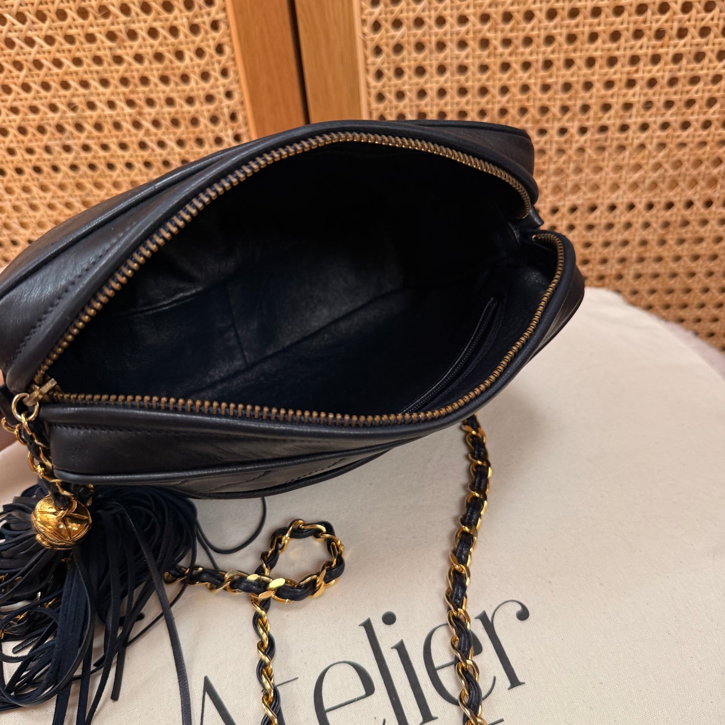 Chanel 1989 Dark Navy CC Quilted Tassel Camera Bag
