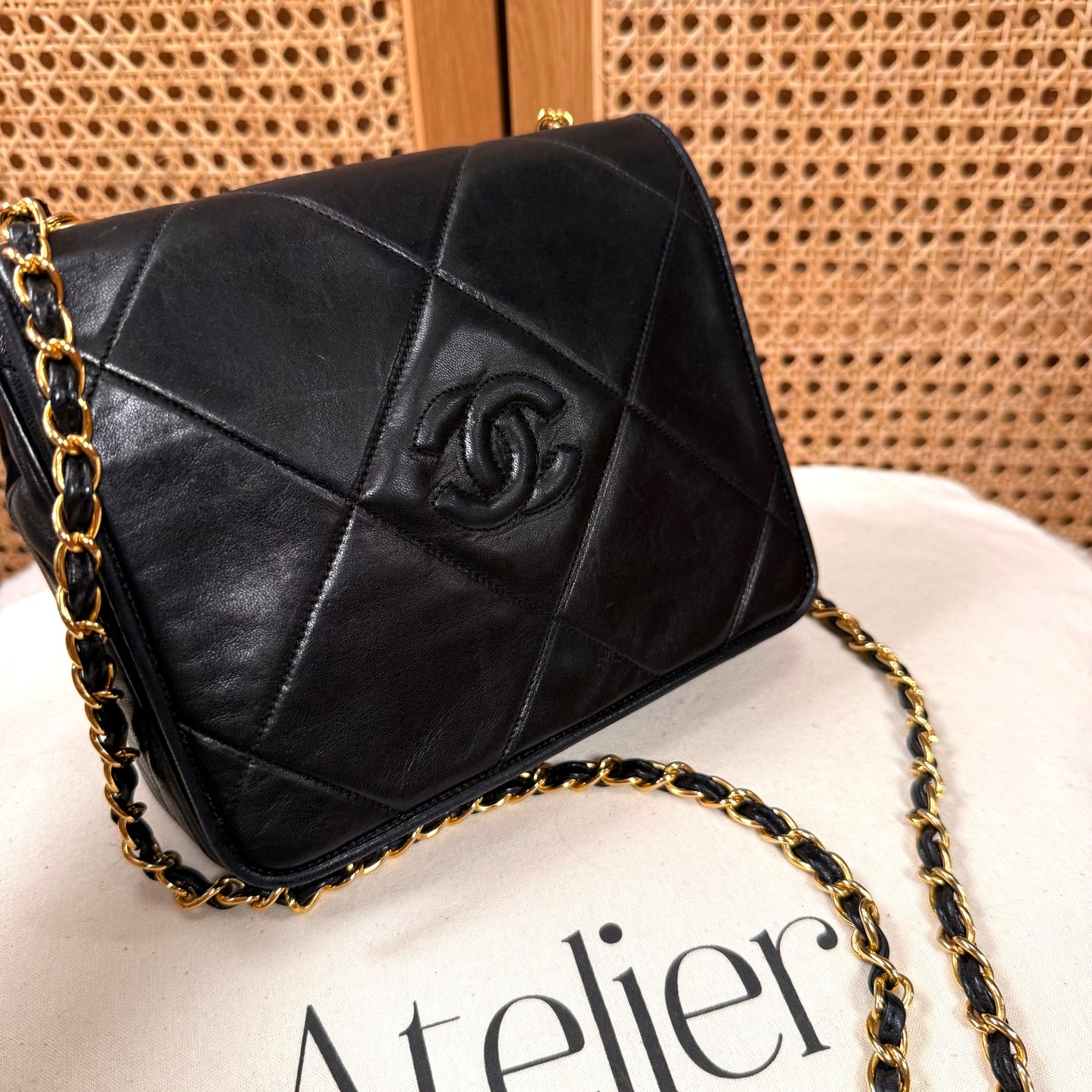 Chanel 1986 Black CC Quilted Square Full Flap
