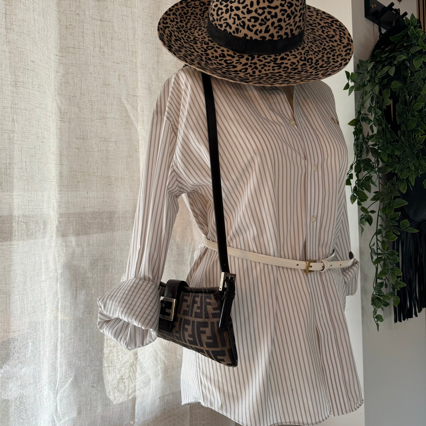 Fendi 1990s Zucca Canvas Skinny Baguette