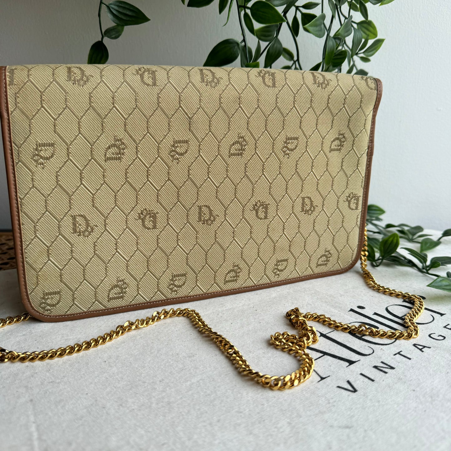 Dior 1980s Beige Honeycomb Two Way Chain Strap Bag
