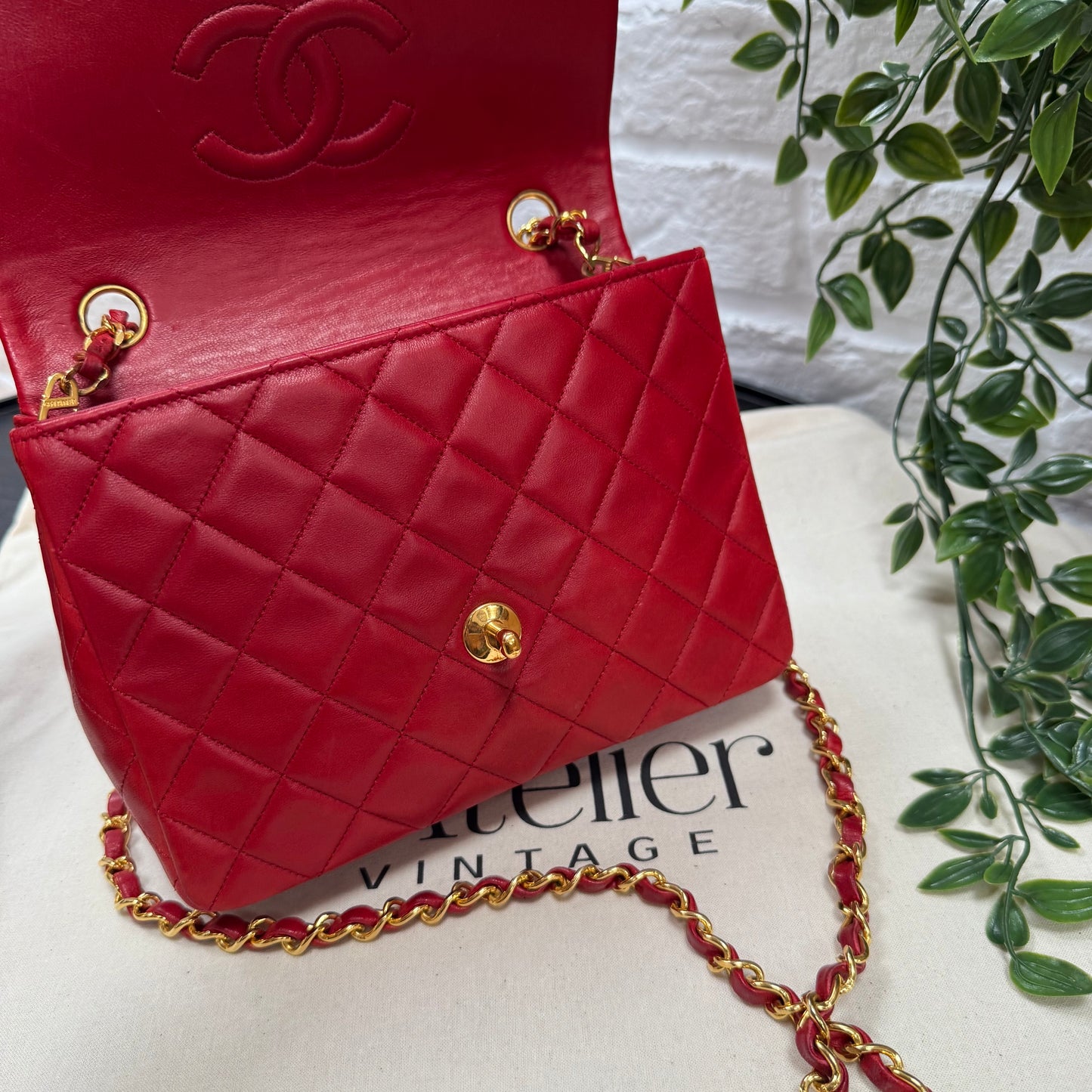 Chanel 1989 Red Classic Single Flap Medium Square