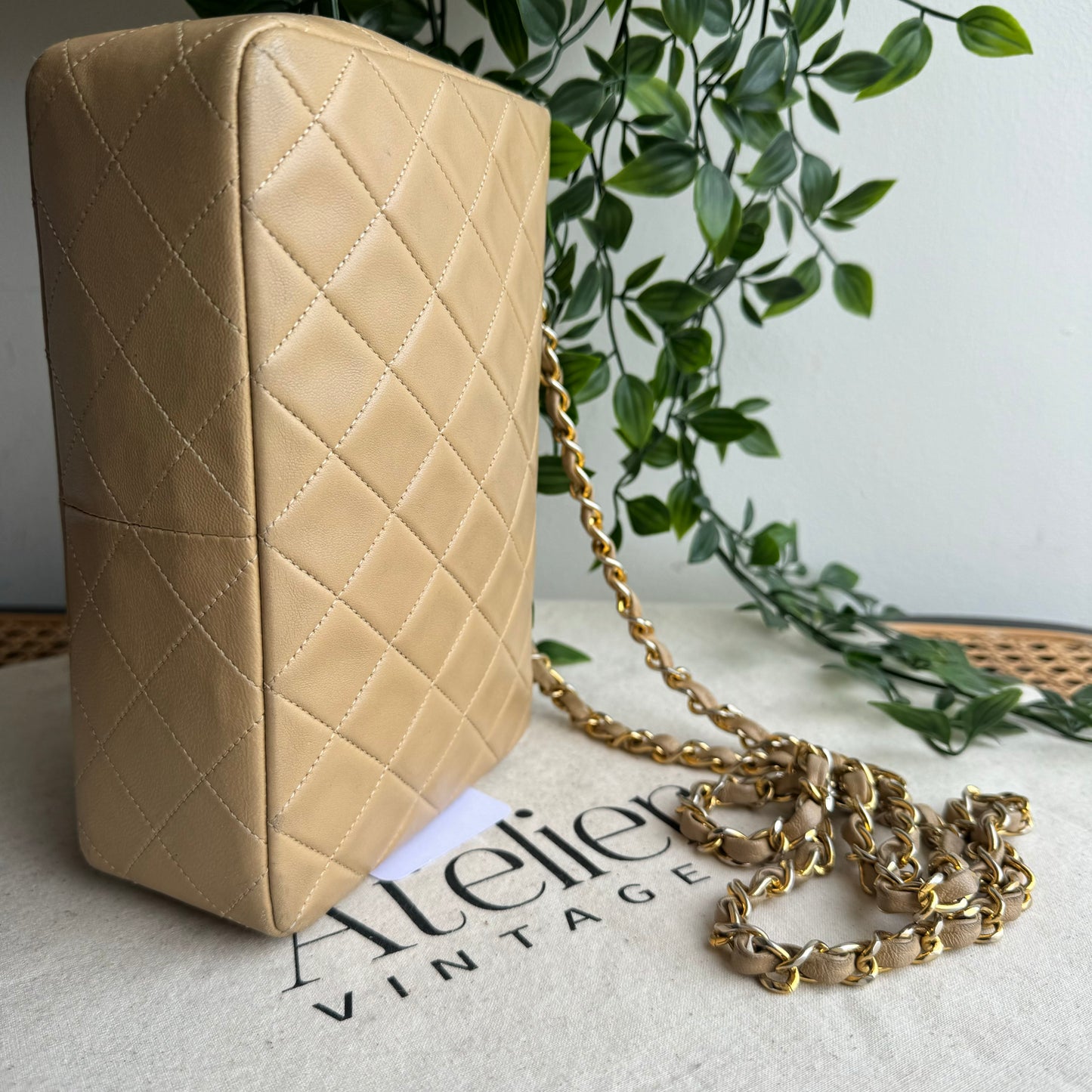 Chanel 1989 Beige Square Classic Single Flap Medium