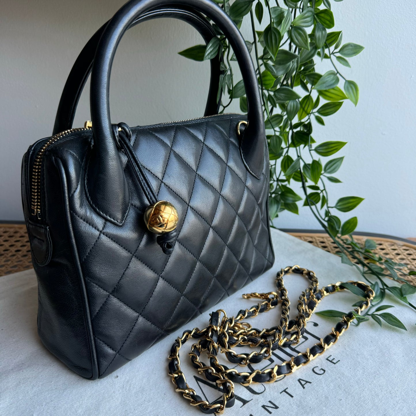 Chanel 1991 Quilted Lambskin Top Handle Two Way Bag