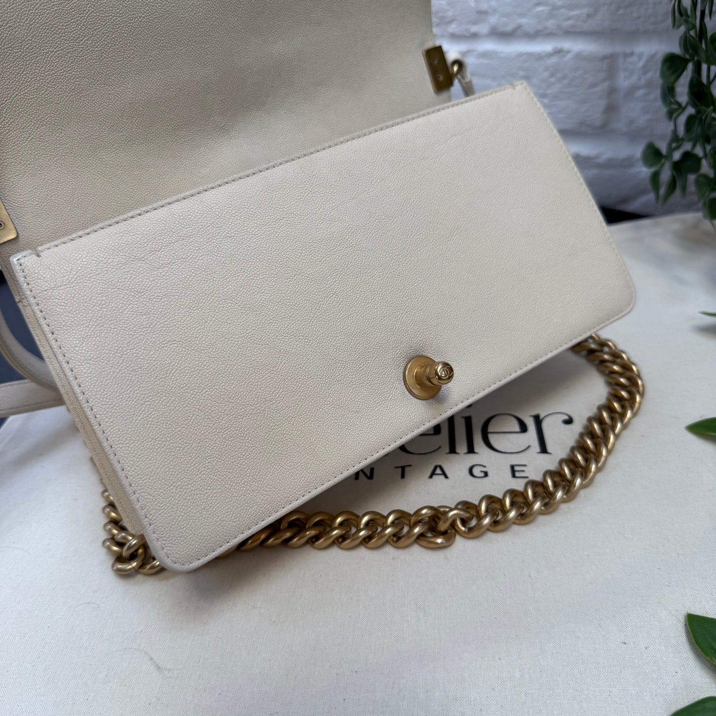 Chanel 2019 Rare Le Boy Ivory Beige Caviar Leather in Diamond Quilt