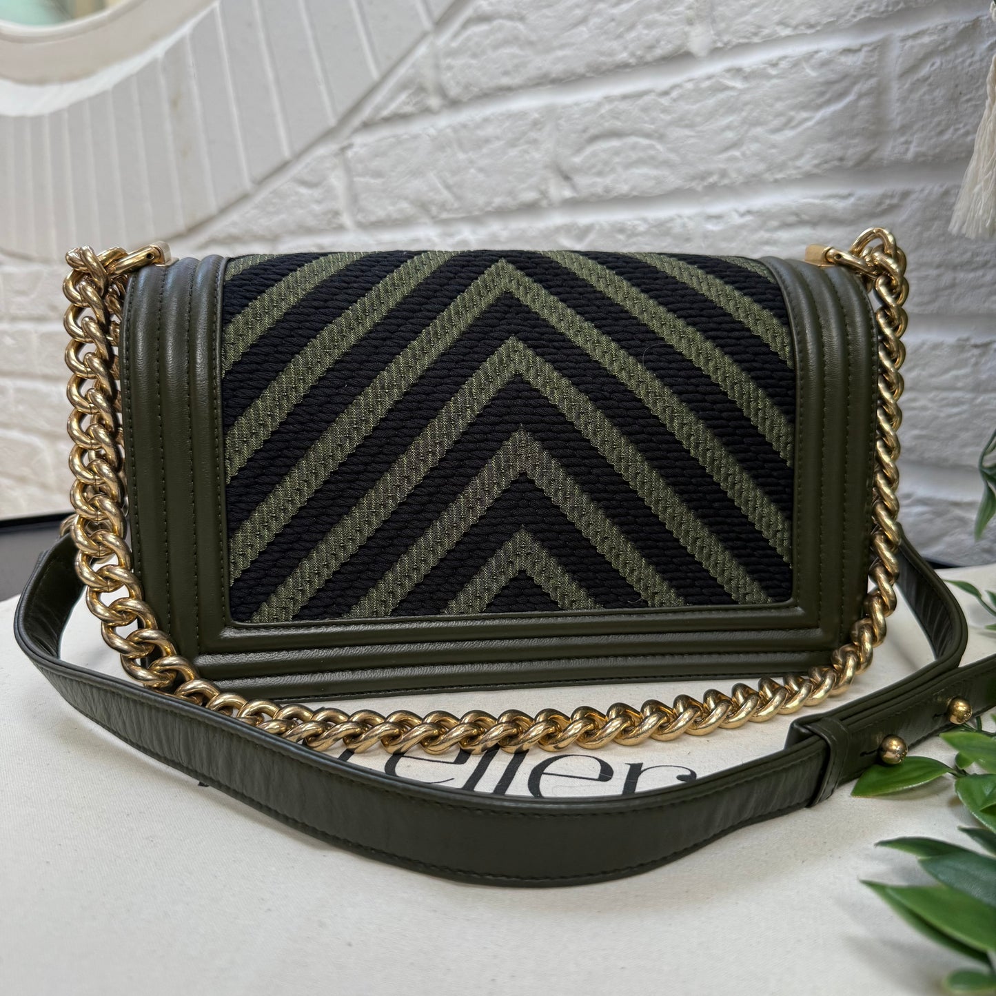Chanel 2016 Chevron Khaki Monochrome Le Boy Medium