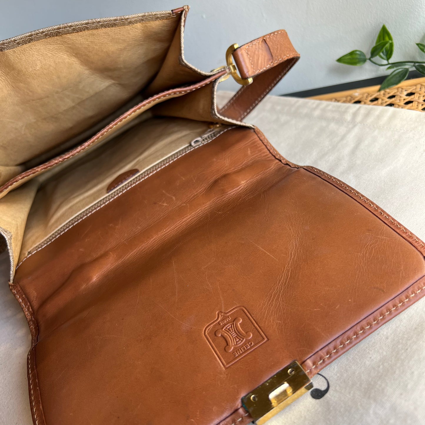 Celine Vintage Macadam Beige Shoulder Bag