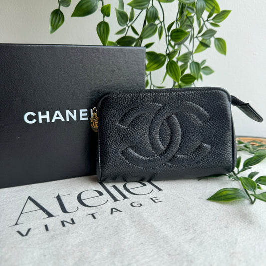 Chanel 1994 CC Caviar Pouch with Box