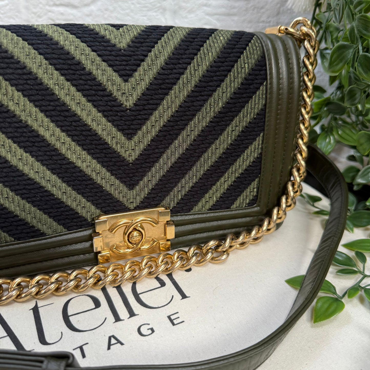 Chanel 2016 Chevron Khaki Monochrome Le Boy Medium