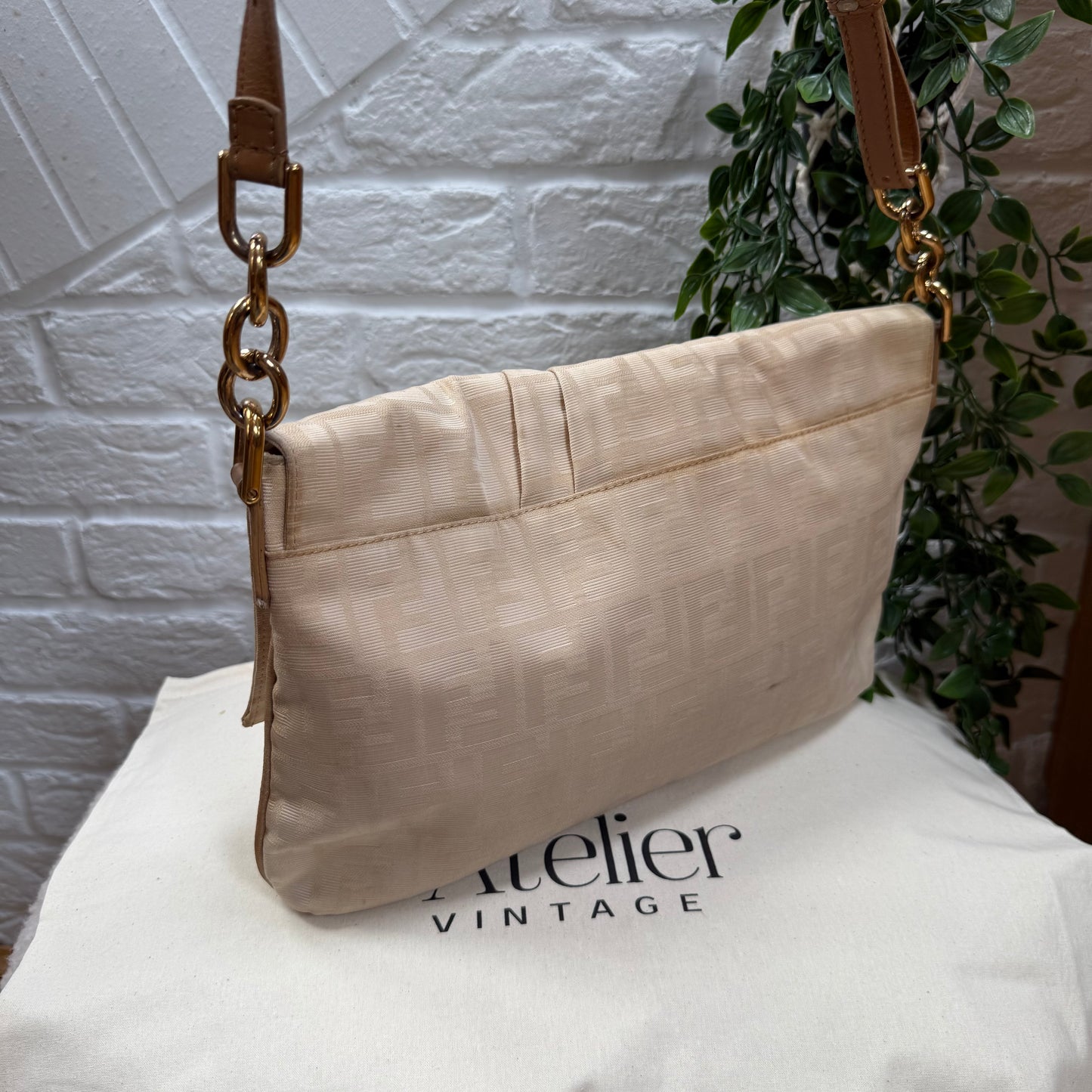 Fendi 1990s Mia Shoulder Bag in Beige & Tan