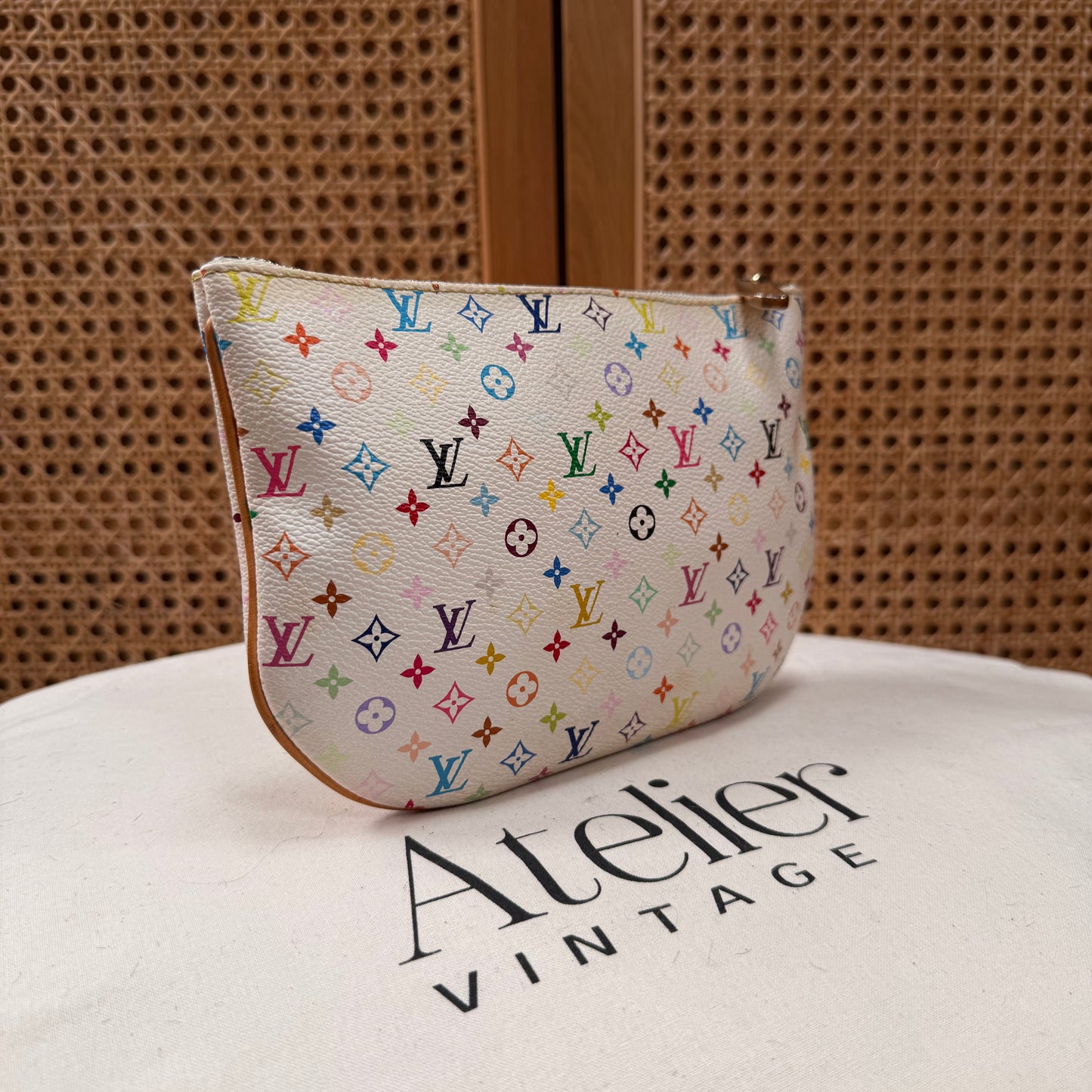 Louis Vuitton 2002 Rare Large Murakami Pouch in white multicolor