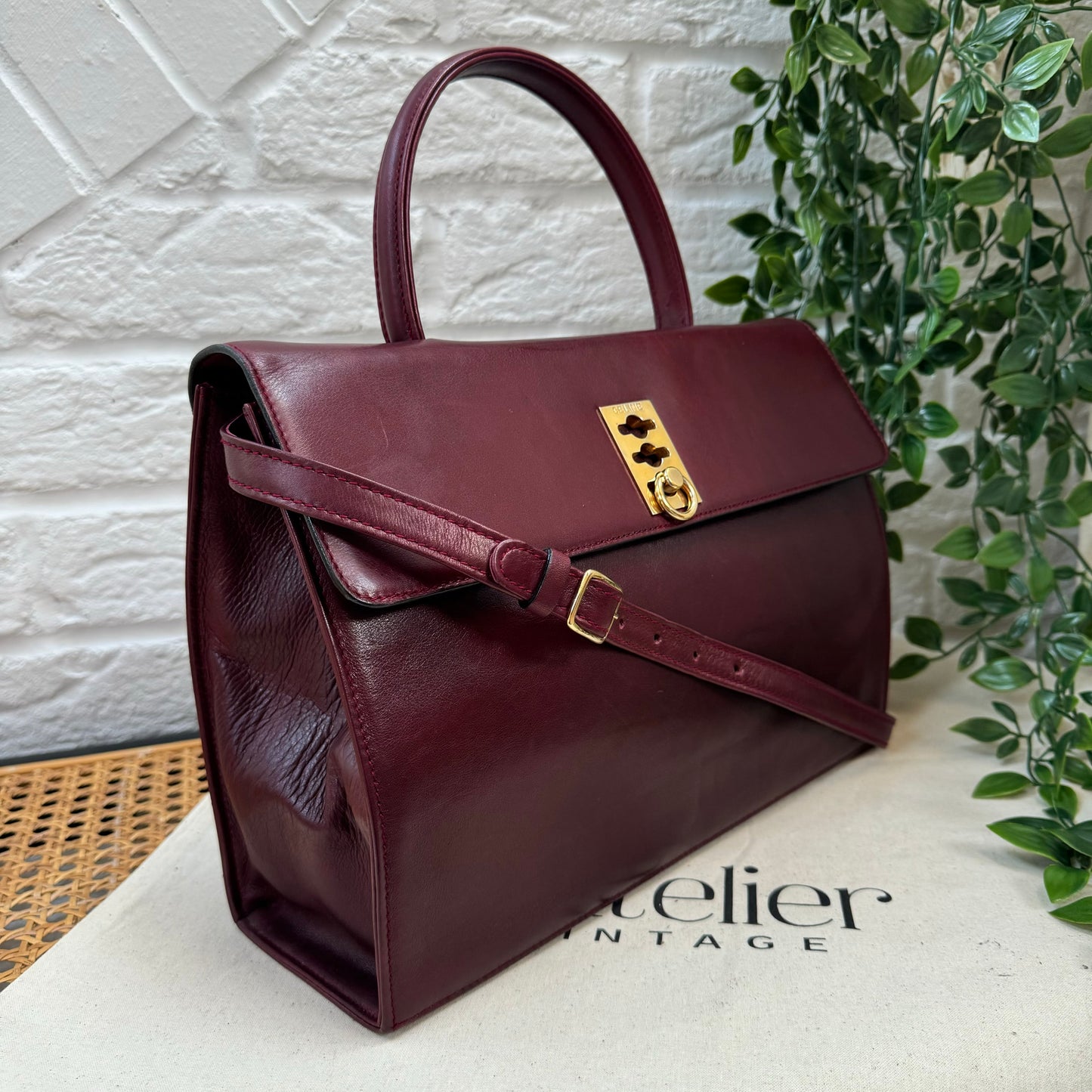 Celine 1990s Bordeaux Two Way Top Handle