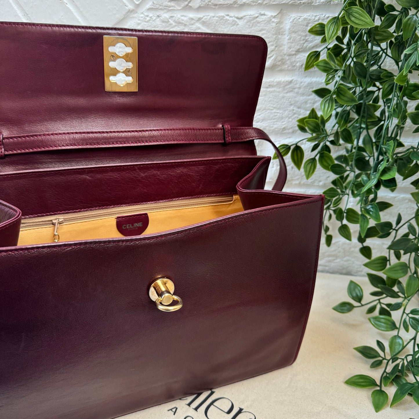 Celine 1990s Bordeaux Two Way Top Handle
