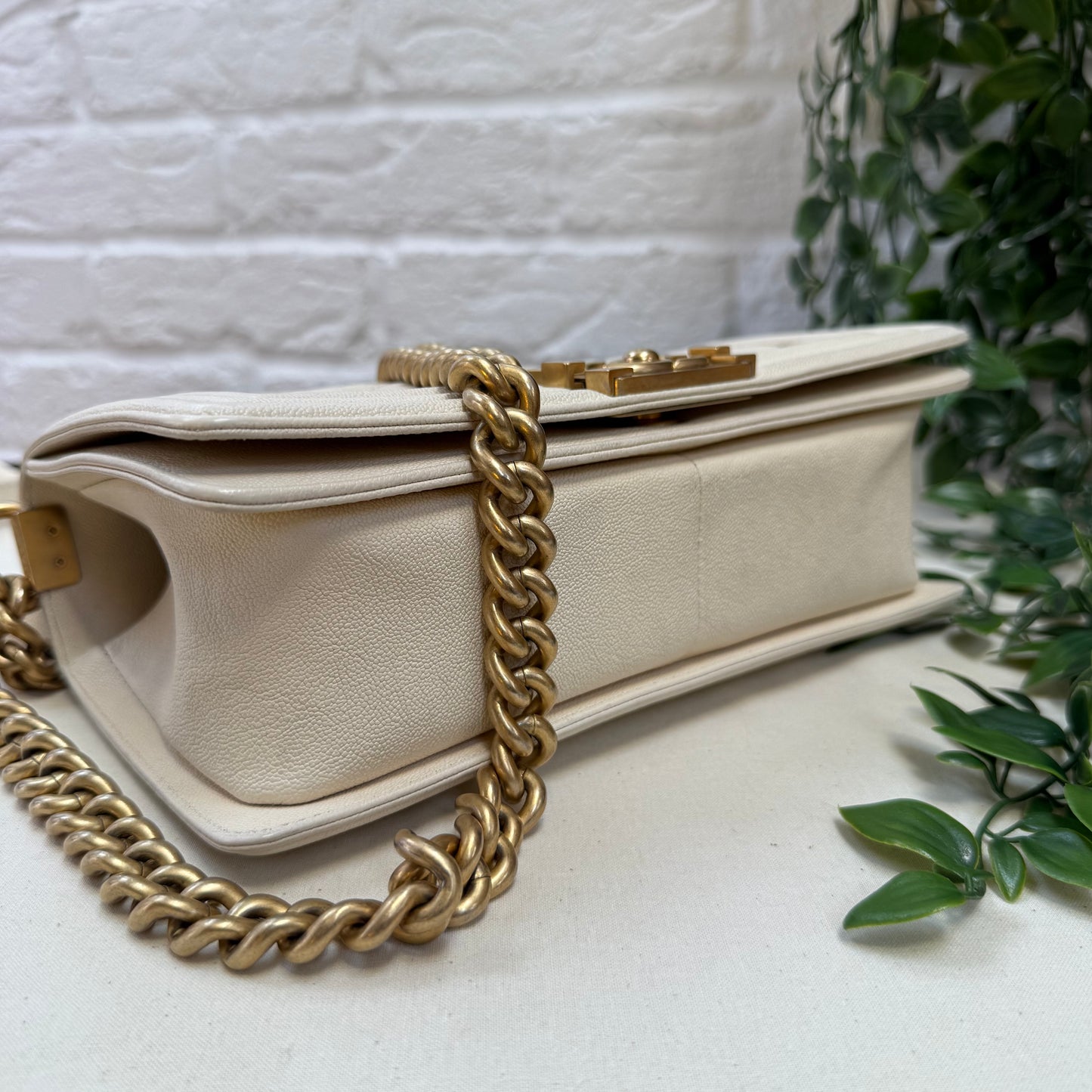 Chanel 2019 Rare Le Boy Ivory Beige Caviar Leather in Diamond Quilt