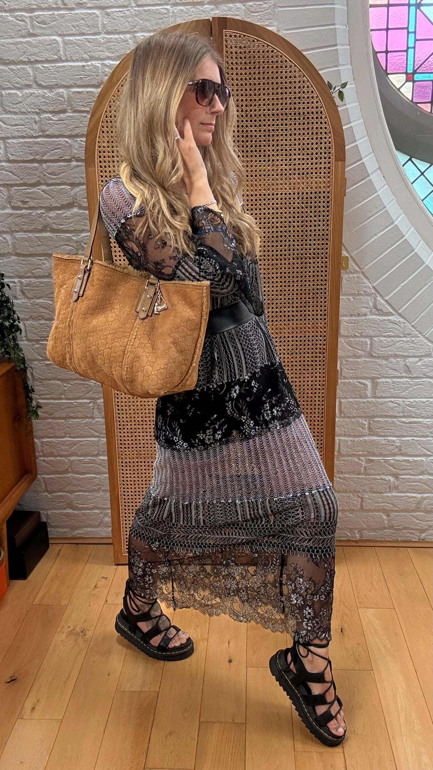 Gucci 2004 GG Monogram Sheepskin Shearling Iconic Charm Tote