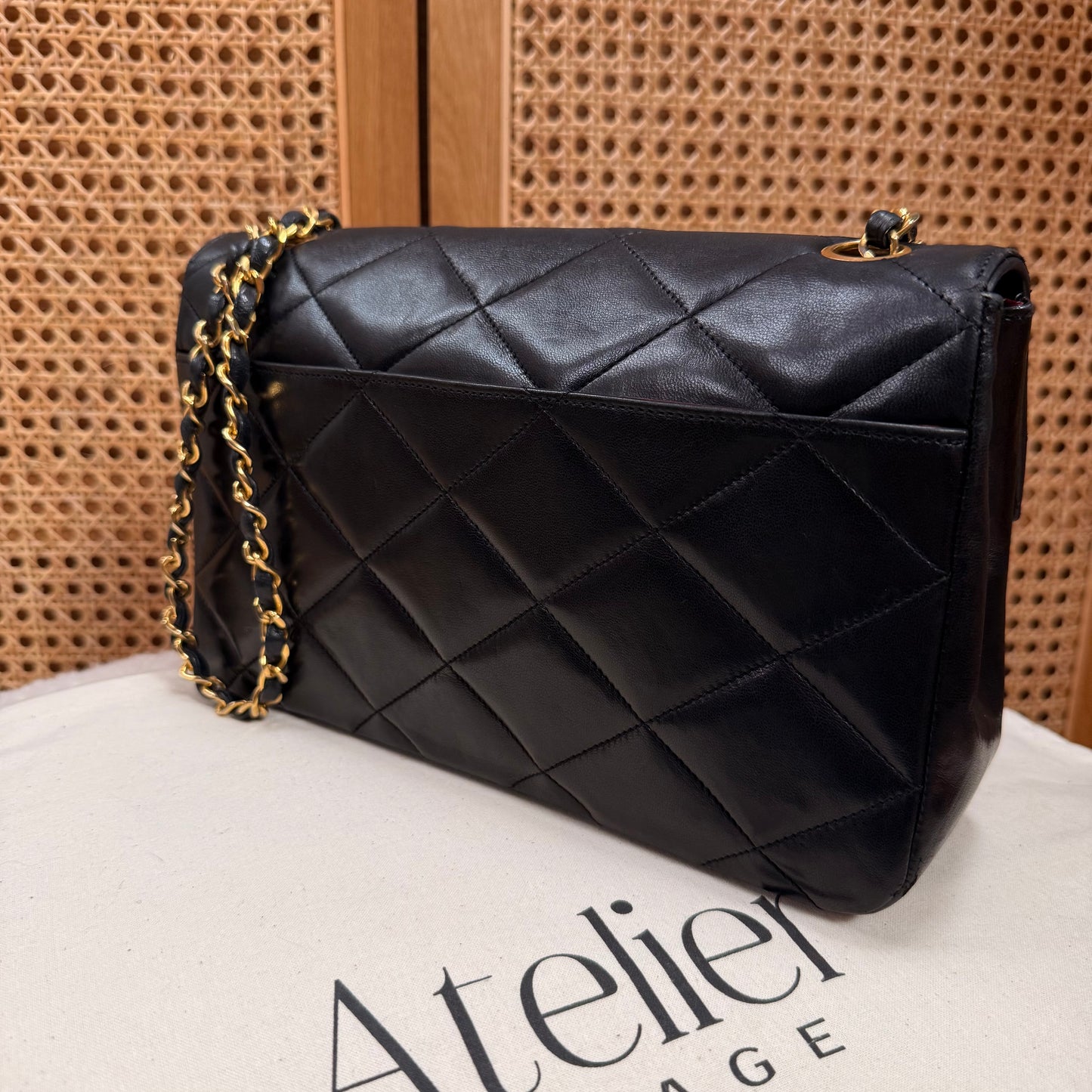 Chanel 1986 Black Limited Edition Jumbo CC Diamond Quilted Single Flap