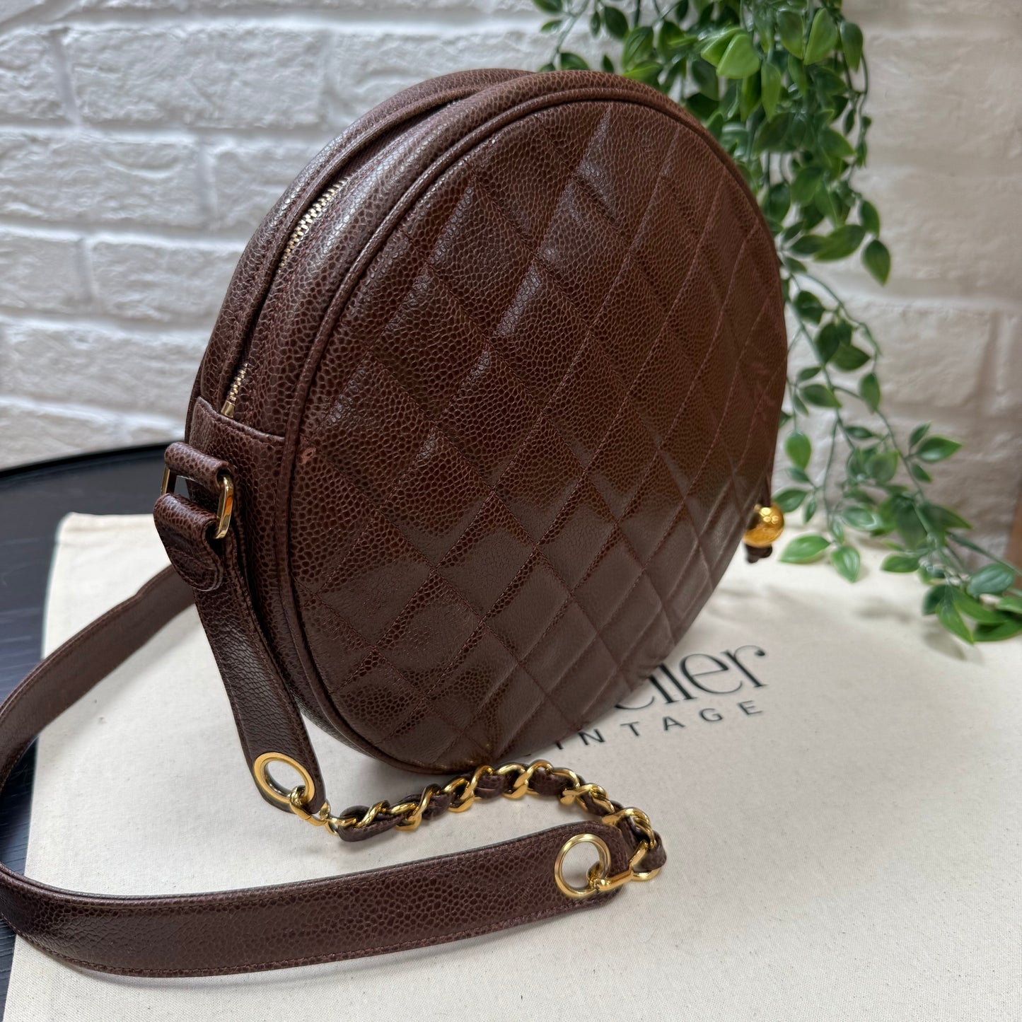 Chanel 1991 chocolate Caviar Quilted Circle Cross Body
