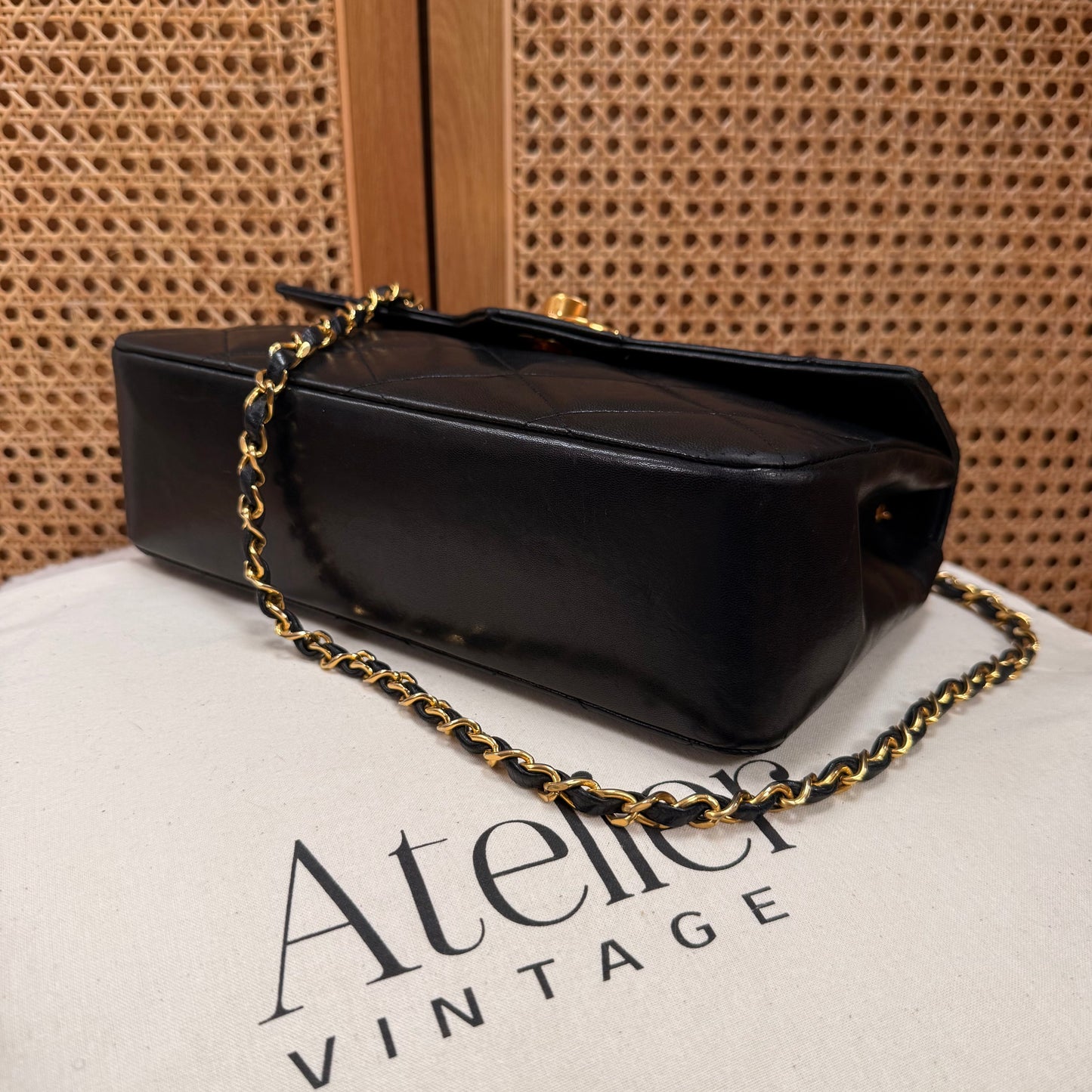 Chanel 1986 Black Limited Edition Jumbo CC Diamond Quilted Single Flap