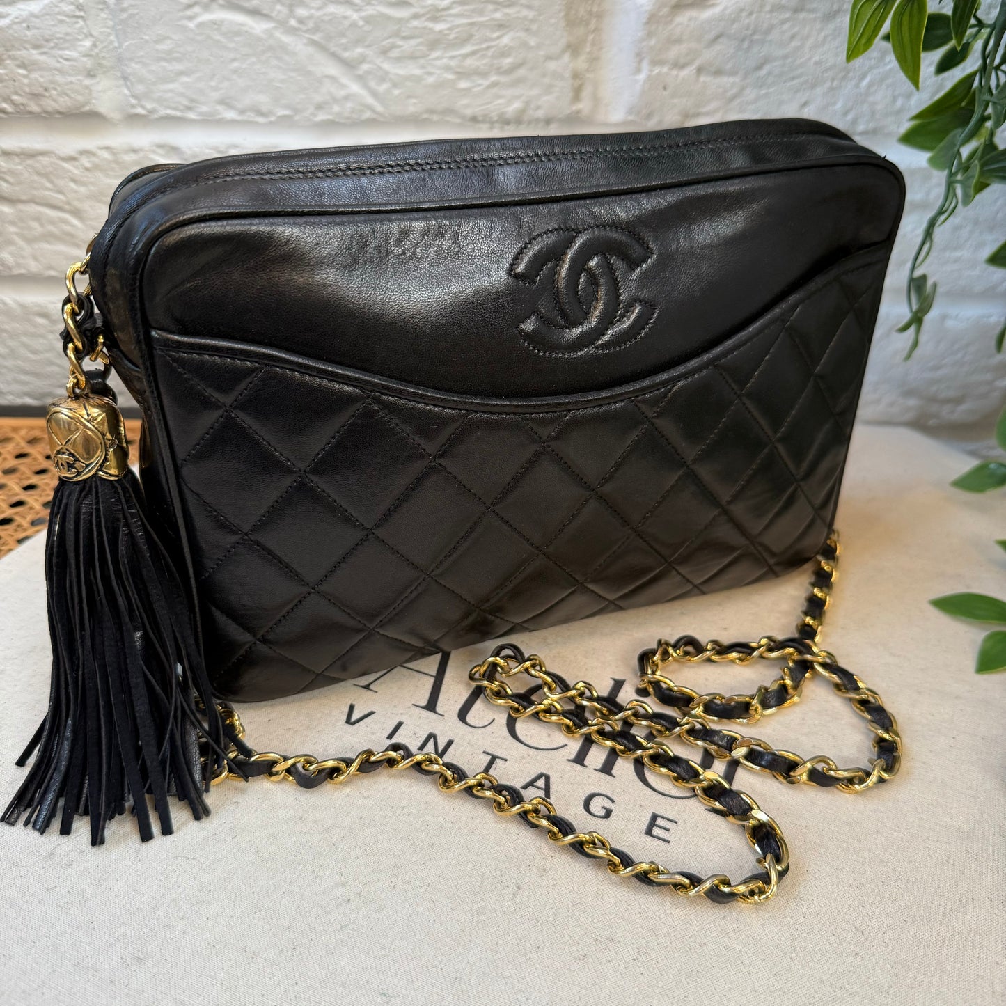 Chanel 1989 CC Quilted Vintage Tassel Camera Bag