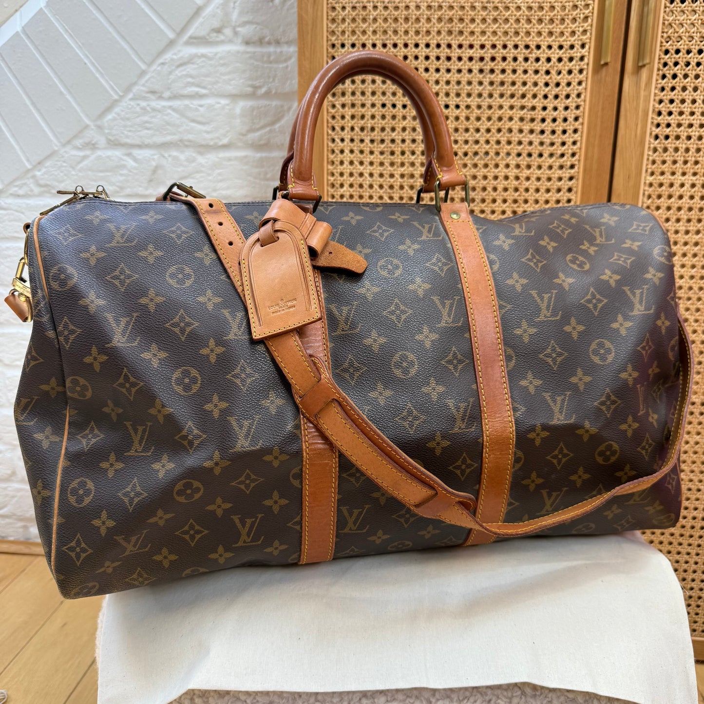 Louis Vuitton 1987 Keepall Bandoulier 50 with luggage tag & handle strap