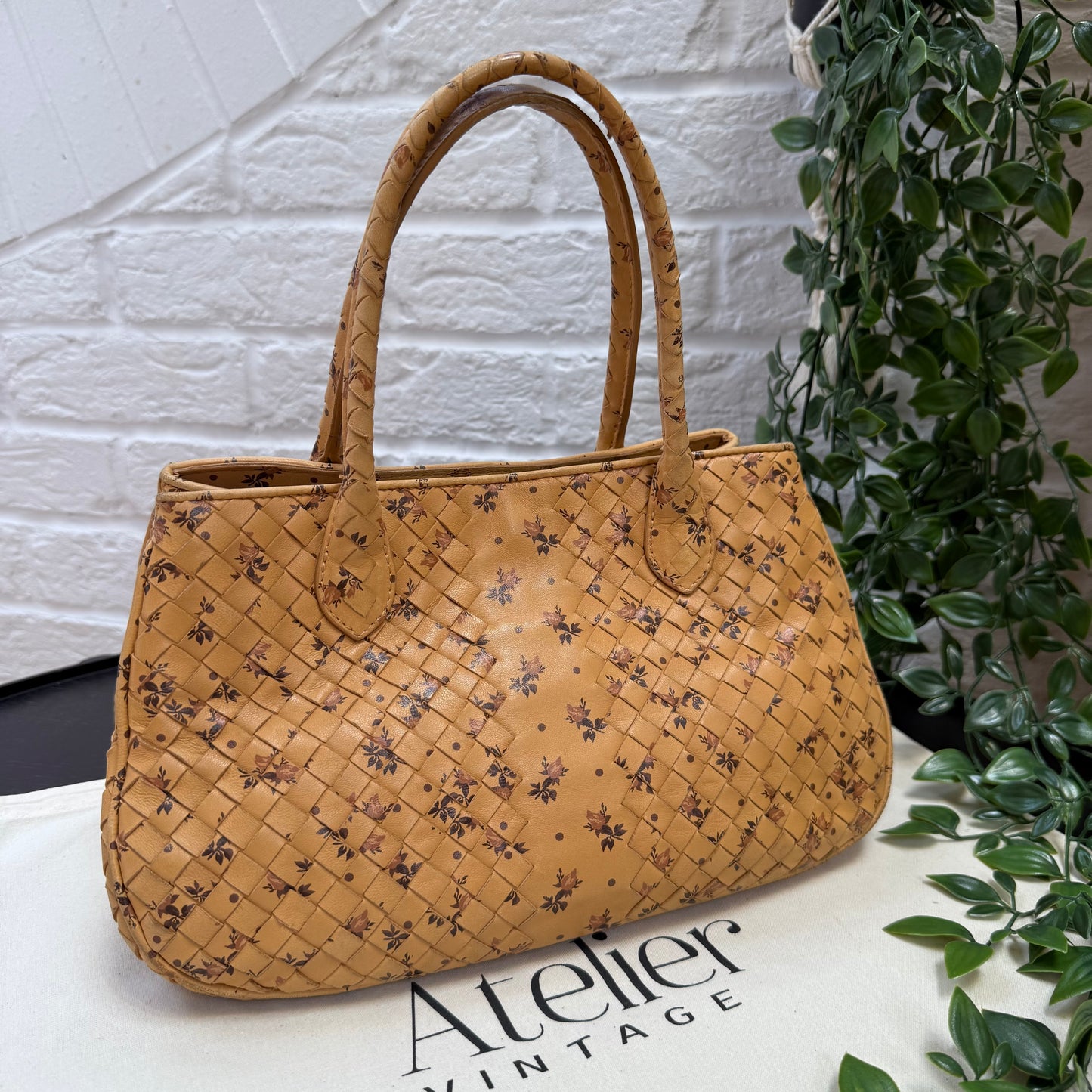 Bottega Veneta 1990s Floral Print intrecciato woven tote