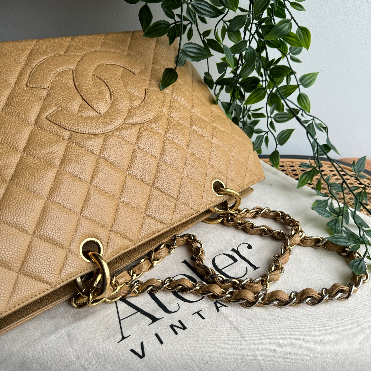 Chanel 2002 Beige Caviar Grande Timeless Tote